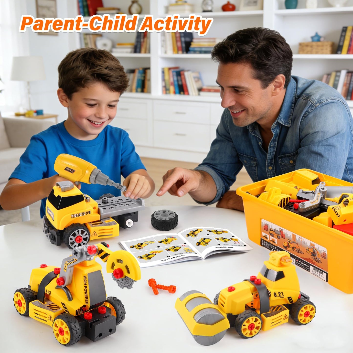FLY2SKY Take-Apart Construction Trucks – DIY STEM Toy for Kids 3–12