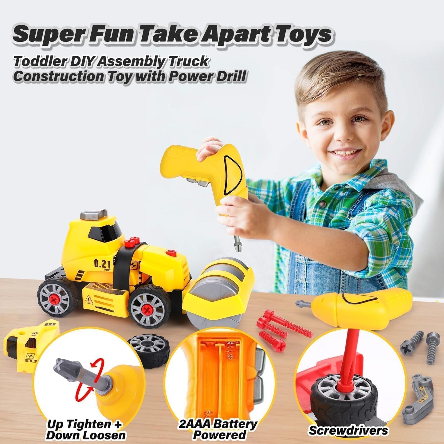 FLY2SKY 7-in-1 Take Apart Truck with Drill | STEM Building Toy for Ages 4-7