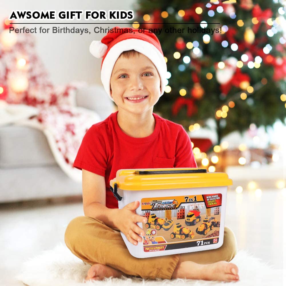 FLY2SKY 7-in-1 Take Apart Truck with Drill | STEM Building Toy for Ages 4-7