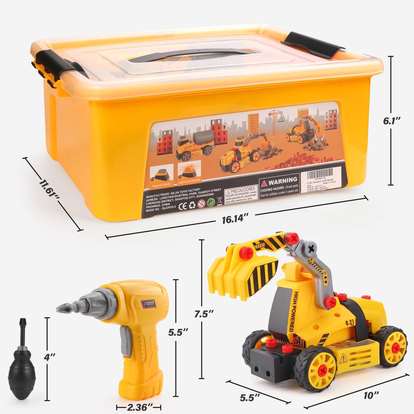 FLY2SKY Take-Apart Construction Trucks – DIY STEM Toy for Kids 3–12