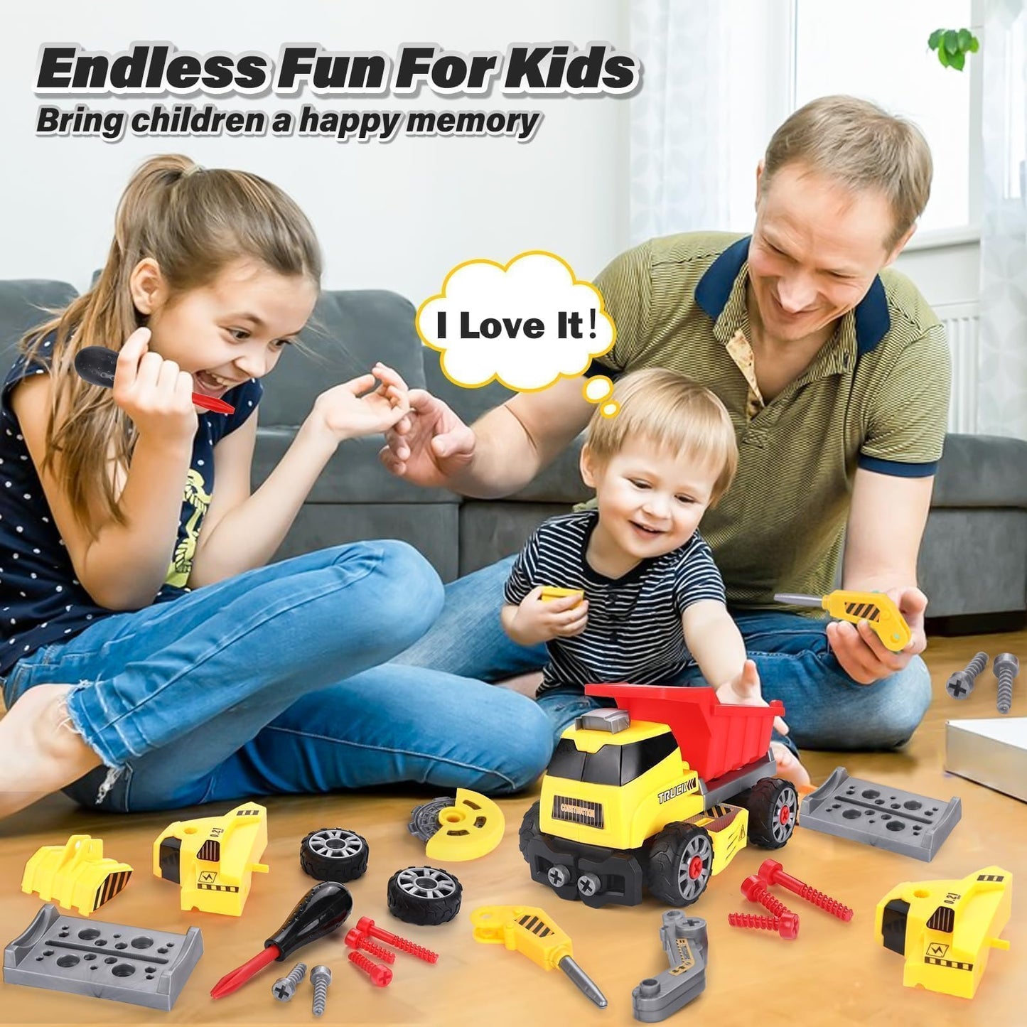 FLY2SKY 7-in-1 Take Apart Truck with Drill | STEM Building Toy for Ages 4-7