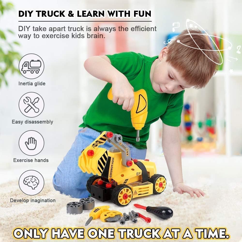 FLY2SKY 7-in-1 Take Apart Truck with Drill | STEM Building Toy for Ages 4-7