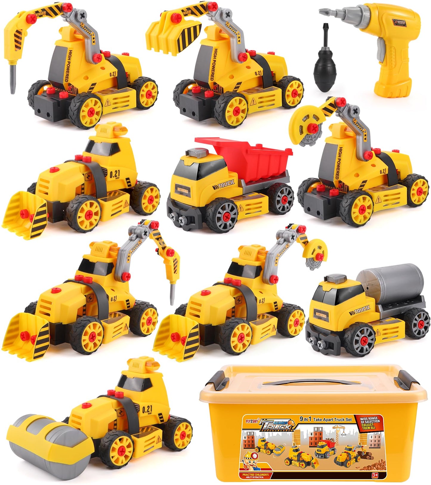 FLY2SKY Take-Apart Construction Trucks – DIY STEM Toy for Kids 3–12