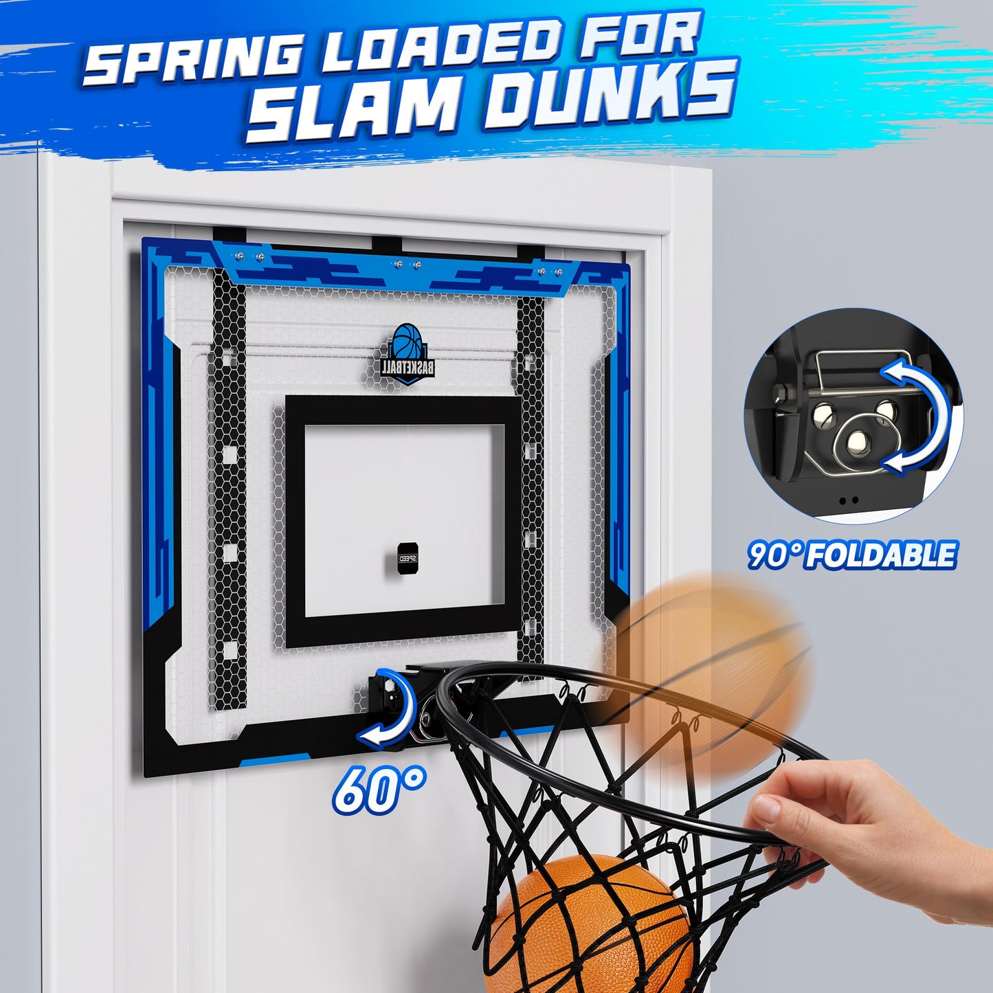 Flybakiz 24x16 Indoor Basketball Hoop – Over-the-Door, Adjustable Height, Complete Accessories