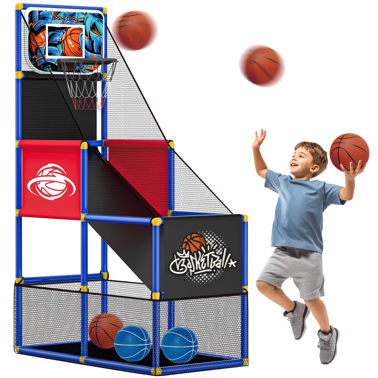 Flybakiz Adjustable Basketball Hoop for Kids 3-8 | Side-Mount & Top-Mount, Indoor/Outdoor