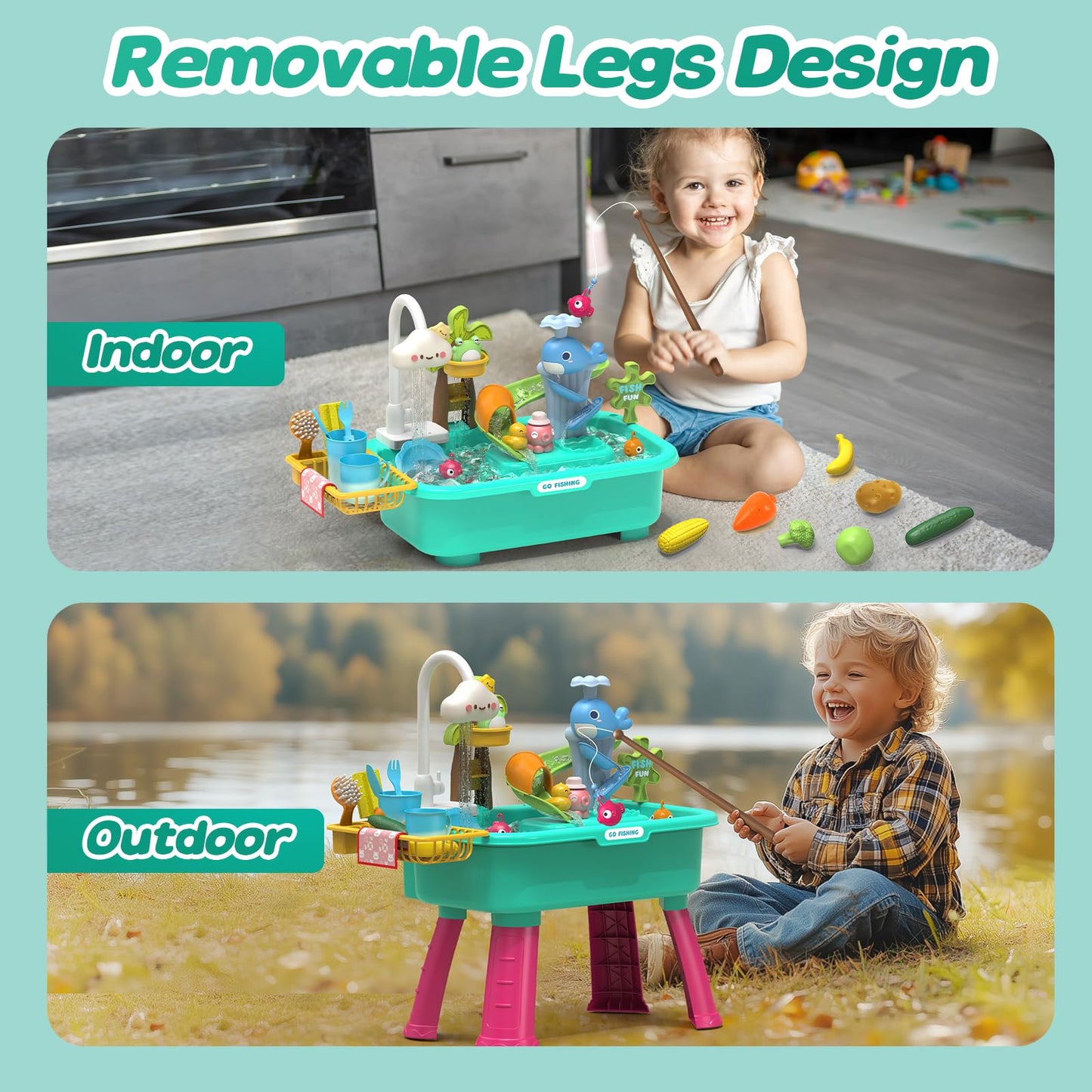 Flybakiz 4-in-1 Kitchen Play Sink with Running Water – Color-Changing Water Table Toy
