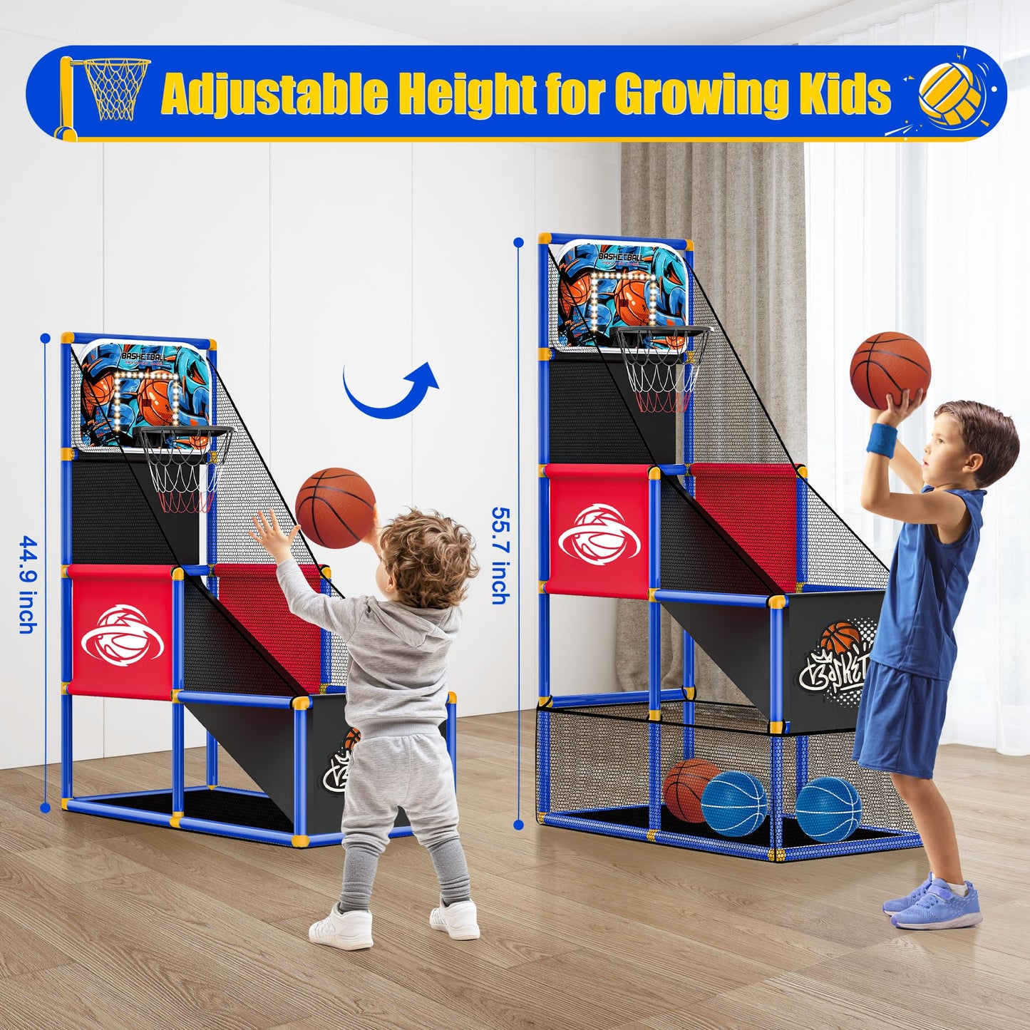 FlyBakiz Kids Arcade Basketball Hoop – Adjustable Height & 60-Second Timer