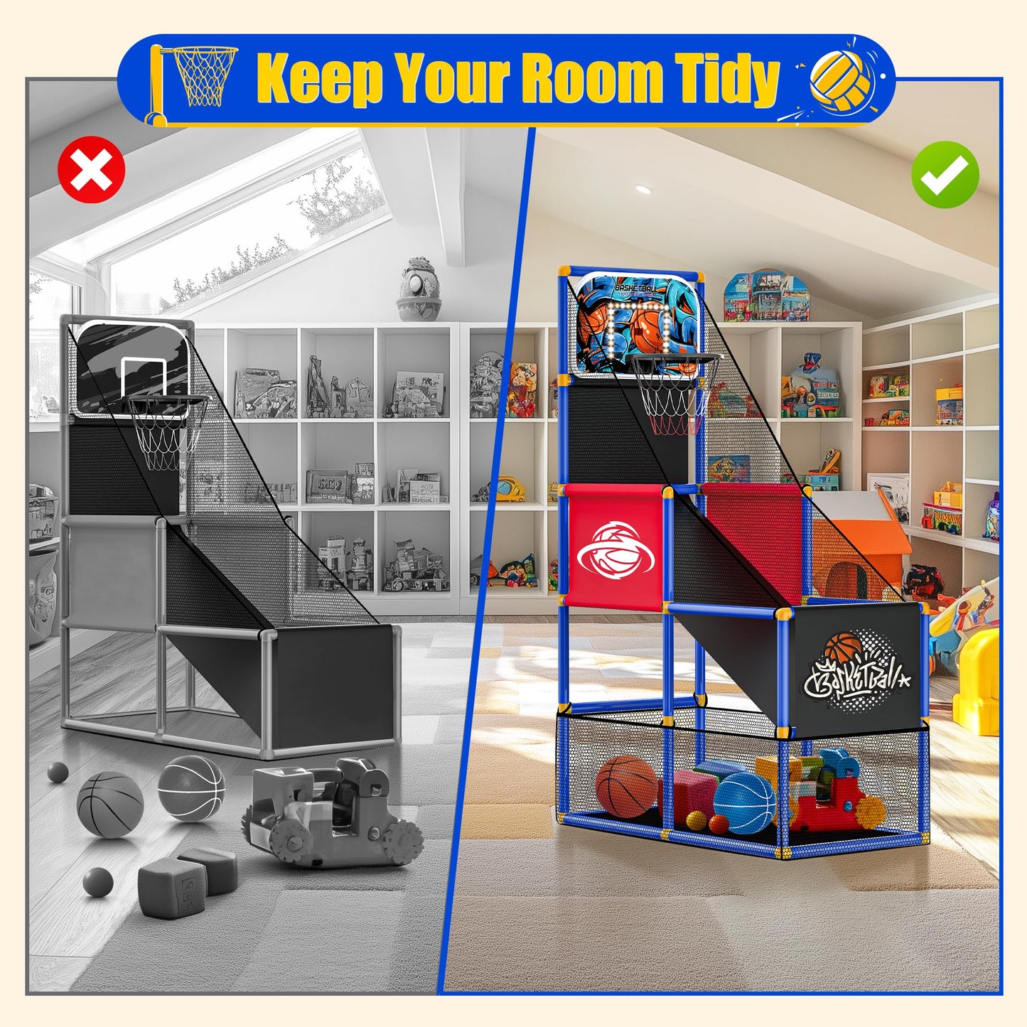FlyBakiz Kids Arcade Basketball Hoop – Adjustable Height & 60-Second Timer