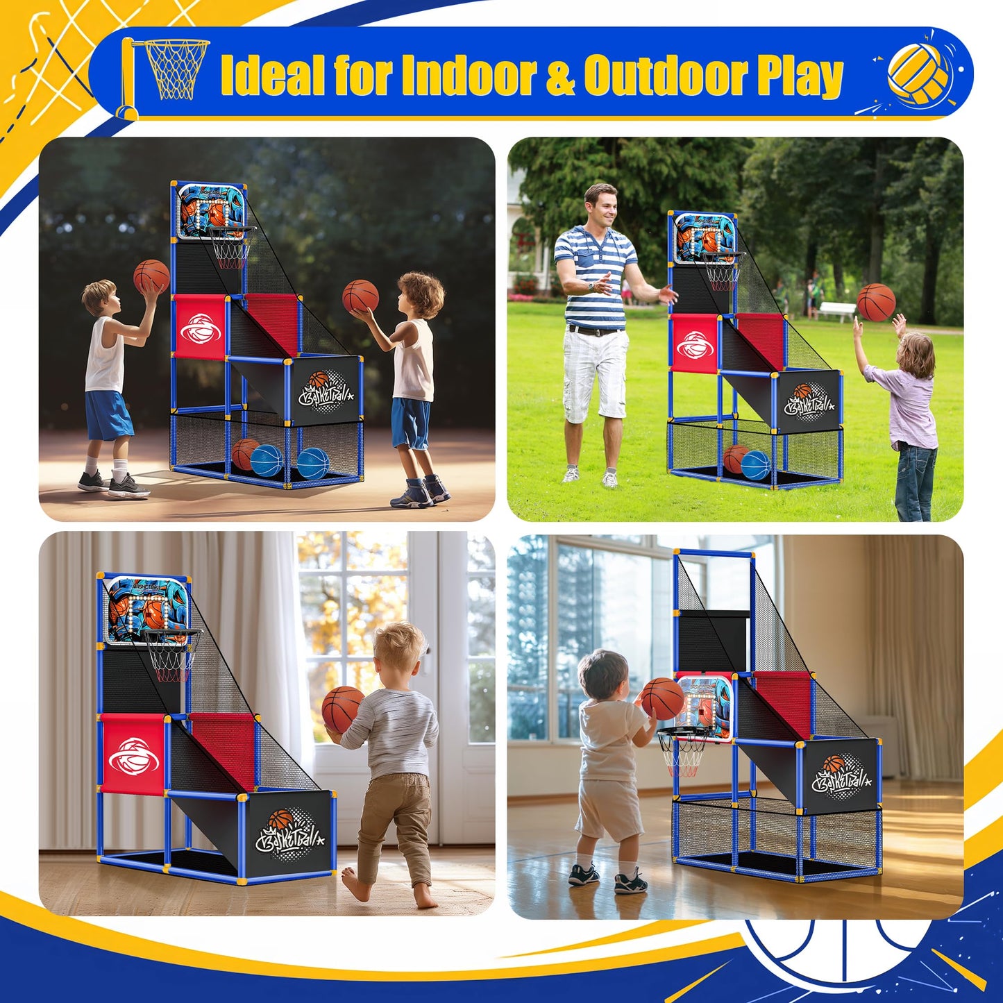 FlyBakiz Kids Arcade Basketball Hoop – Adjustable Height & 60-Second Timer