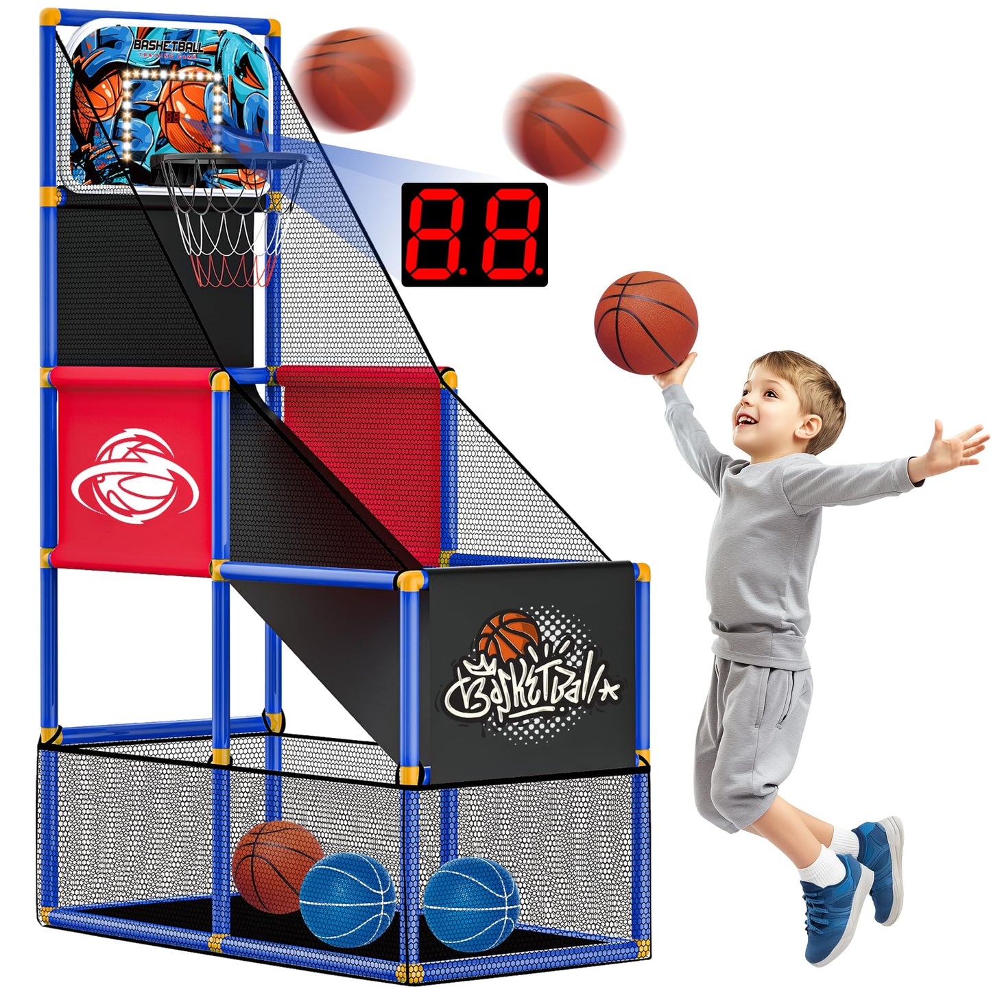 FlyBakiz Kids Arcade Basketball Hoop – Adjustable Height & 60-Second Timer