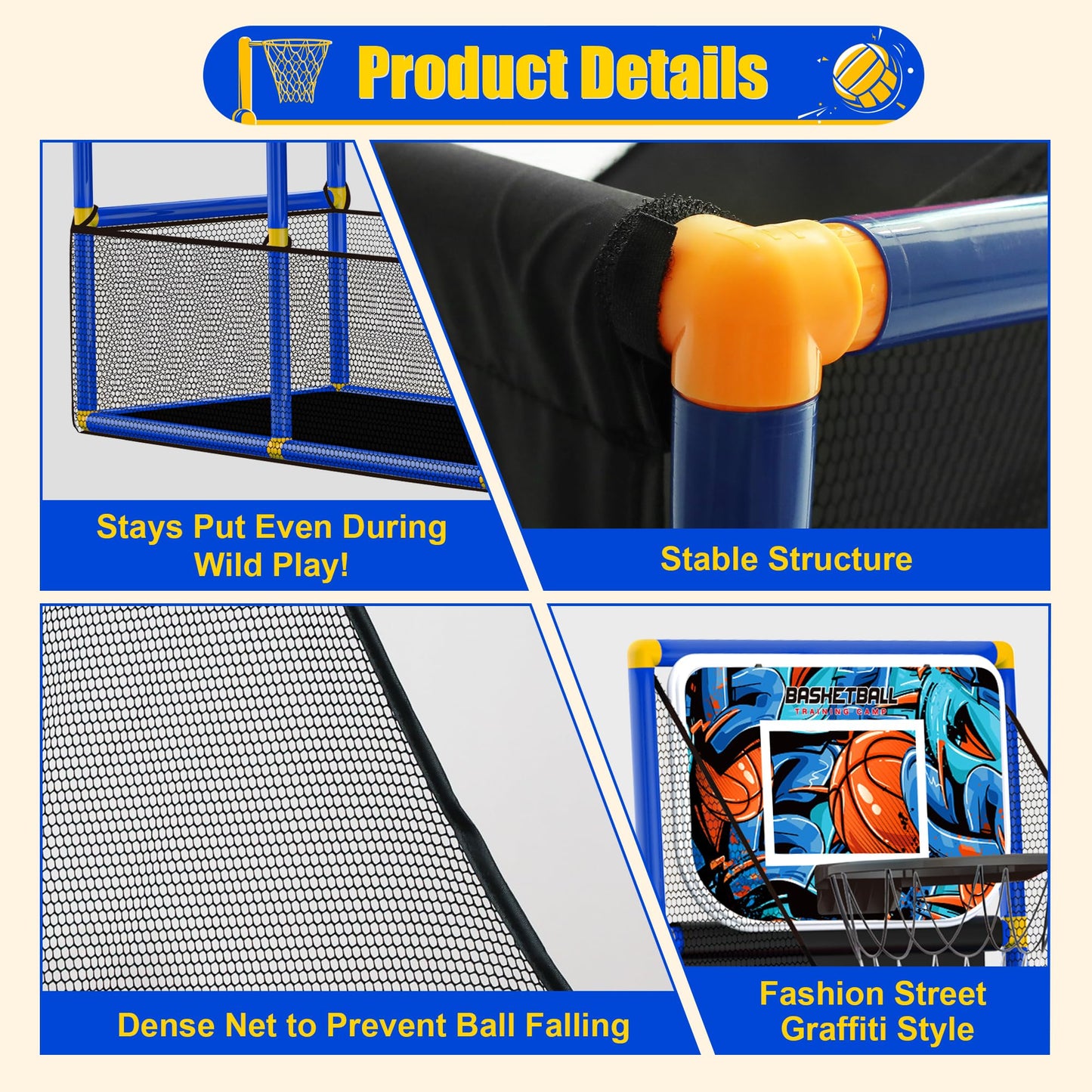Flybakiz Adjustable Basketball Hoop for Kids 3-8 | Side-Mount & Top-Mount, Indoor/Outdoor