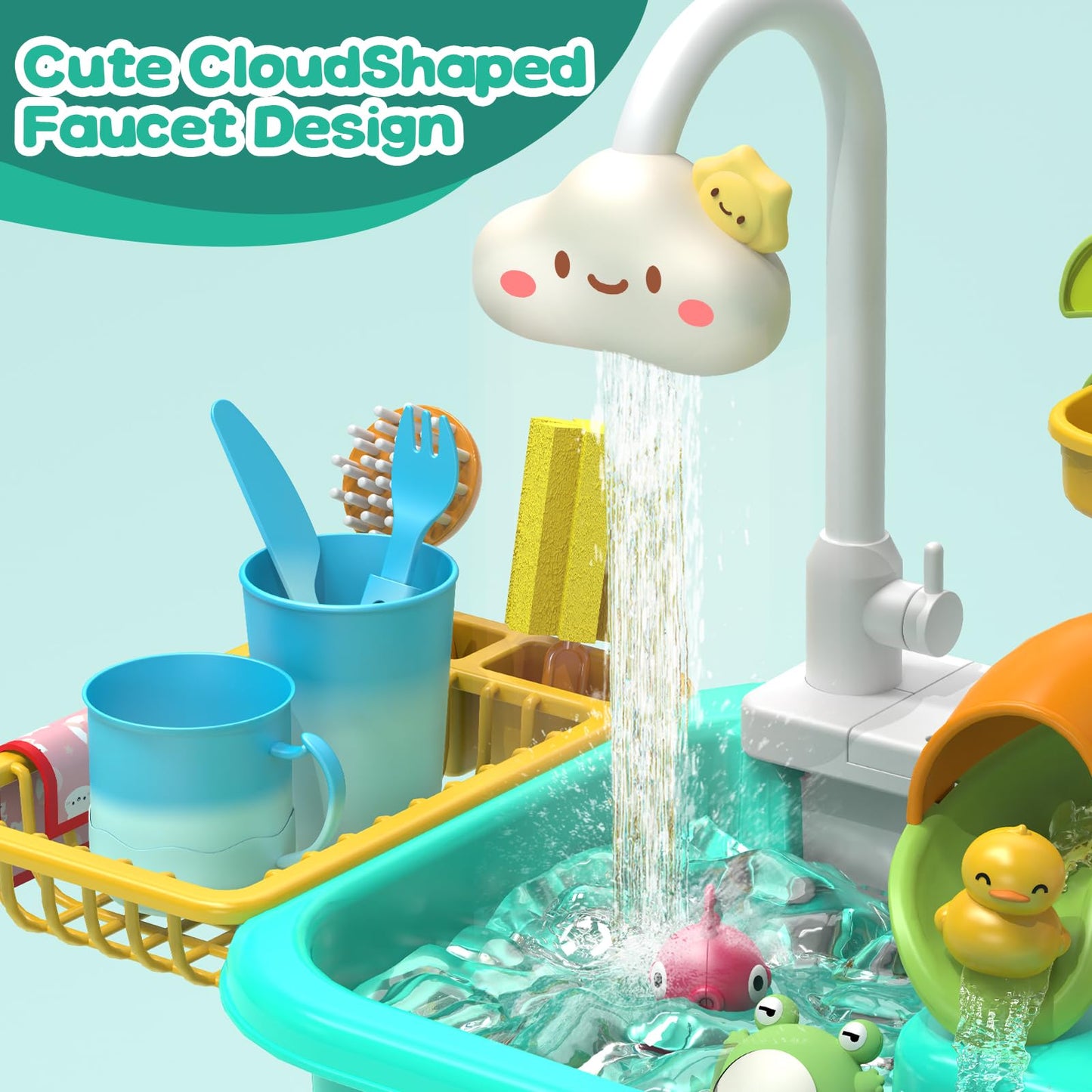 Flybakiz 4-in-1 Kitchen Play Sink with Running Water – Color-Changing Water Table Toy