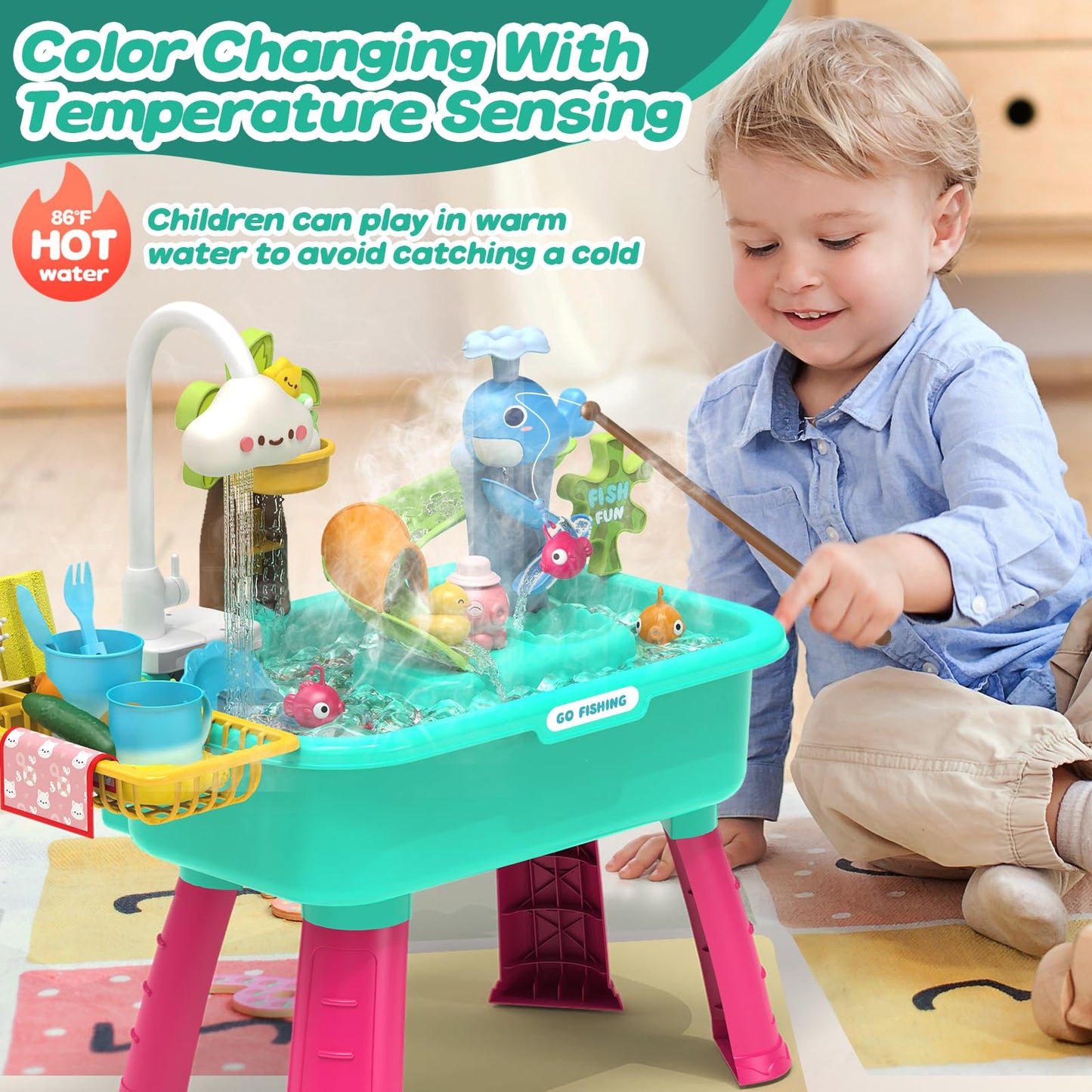 Flybakiz 4-in-1 Kitchen Play Sink with Running Water – Color-Changing Water Table Toy
