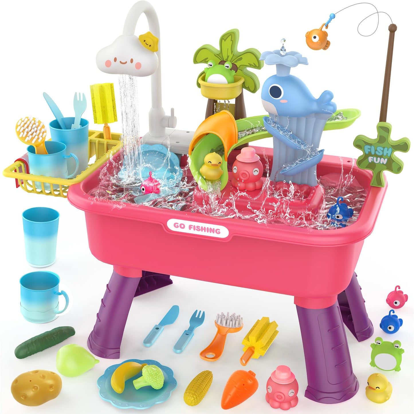 Flybakiz Color Changing Kitchen Play Sink Toy - 4-in-1 Water Play for Kids