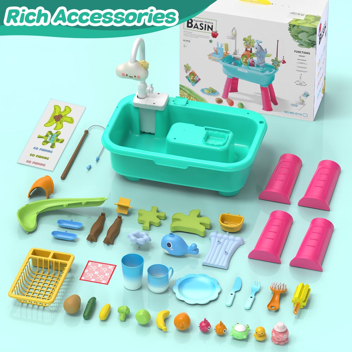Flybakiz 4-in-1 Kitchen Play Sink with Running Water – Color-Changing Water Table Toy