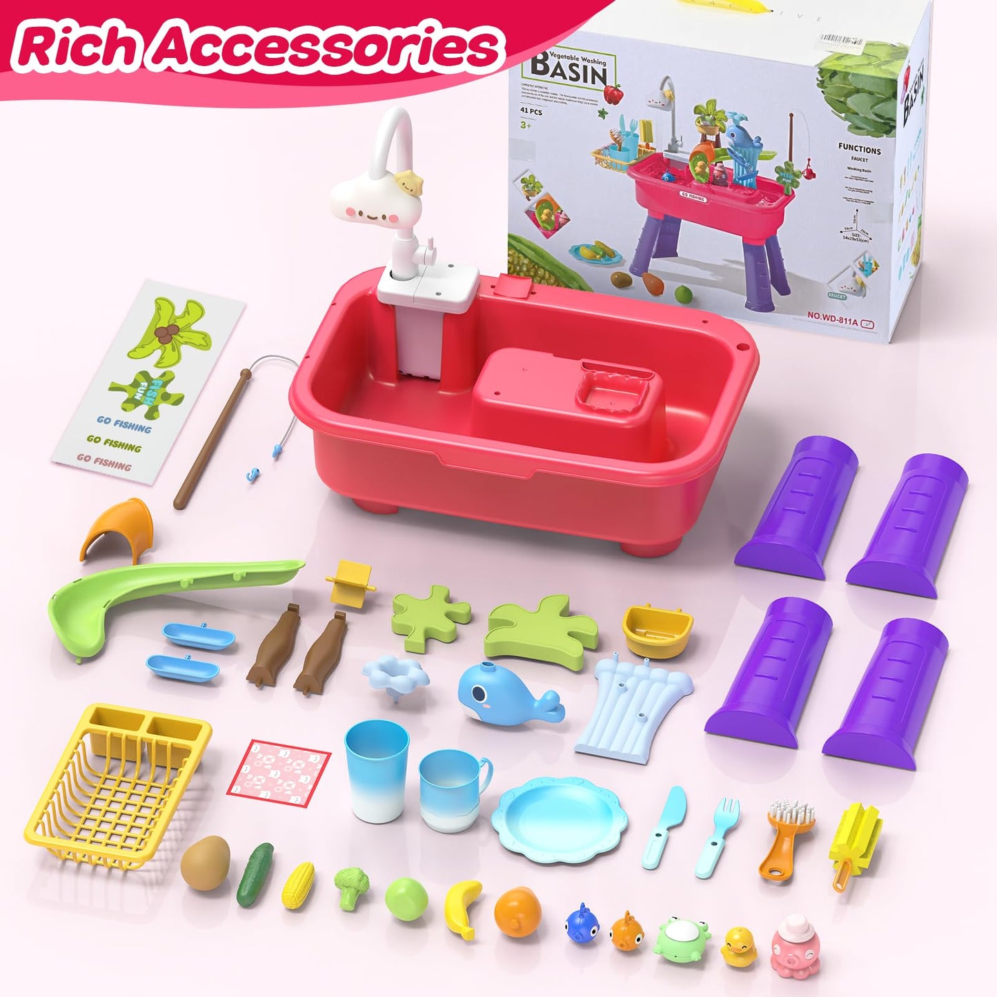 Flybakiz Color Changing Kitchen Play Sink Toy - 4-in-1 Water Play for Kids