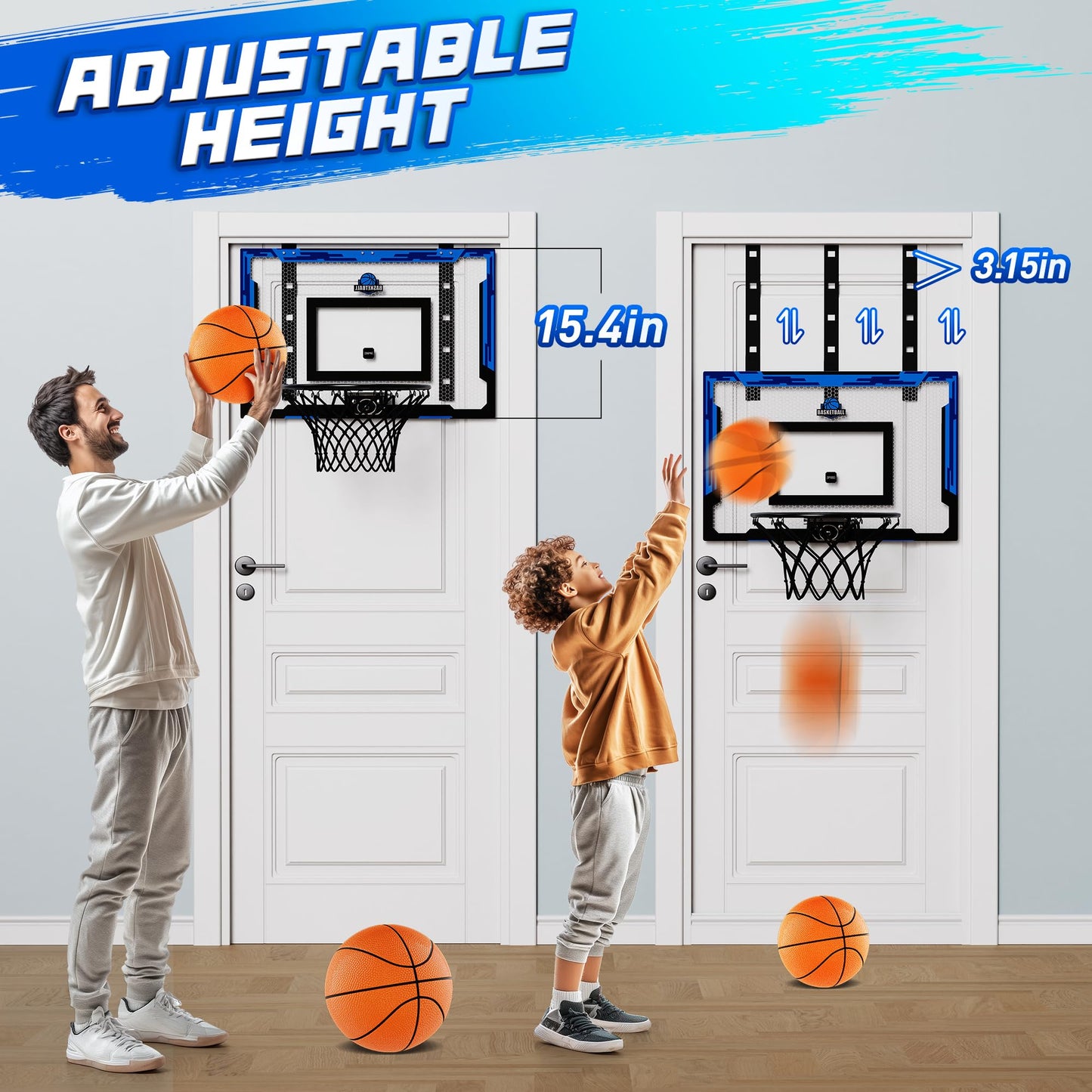 Flybakiz 24x16 Indoor Basketball Hoop – Over-the-Door, Adjustable Height, Complete Accessories