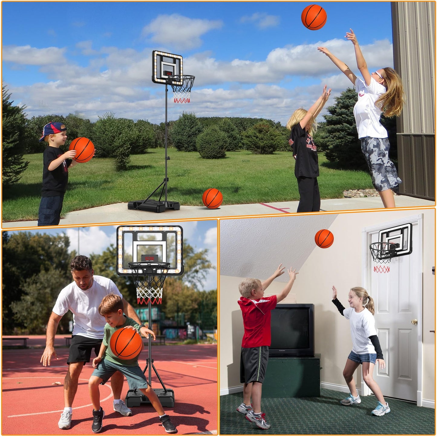 FlyBakiz Kids Indoor Basketball Hoop with Scoreboard & Timer – Adjustable Height