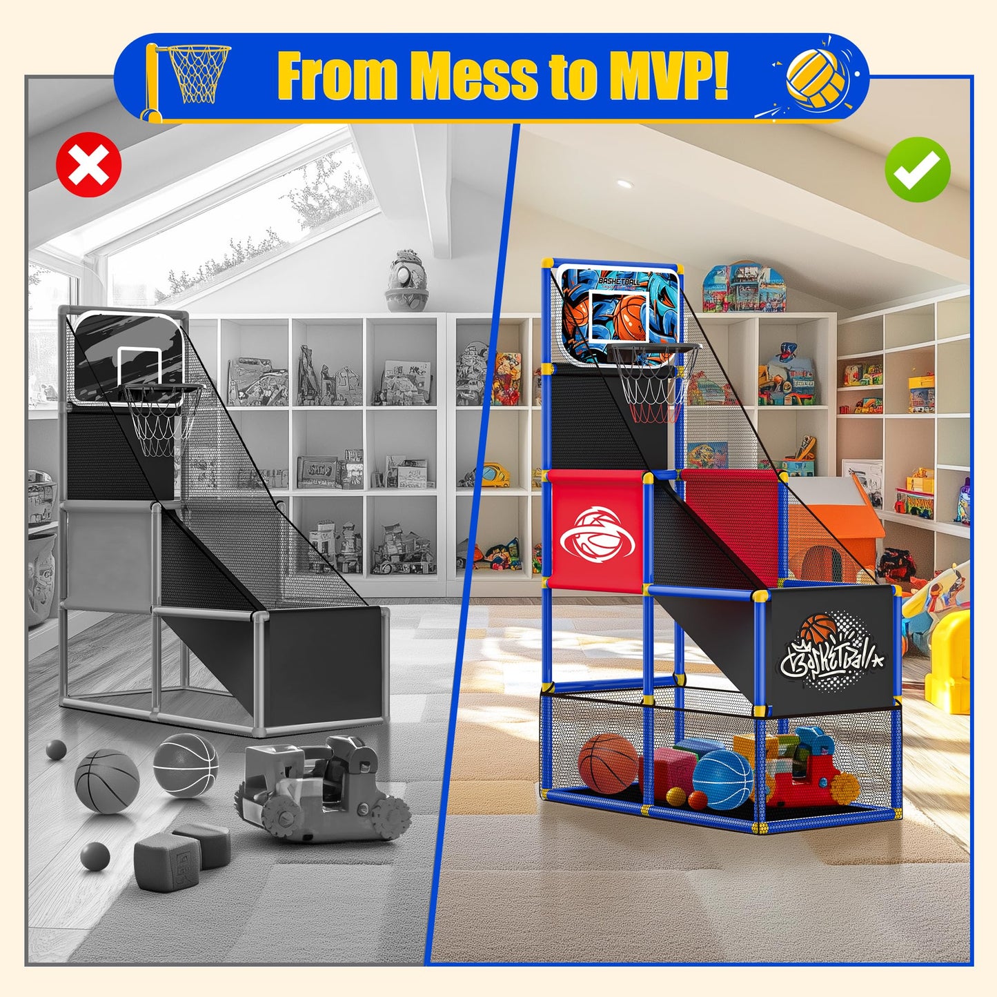 Flybakiz Adjustable Basketball Hoop for Kids 3-8 | Side-Mount & Top-Mount, Indoor/Outdoor