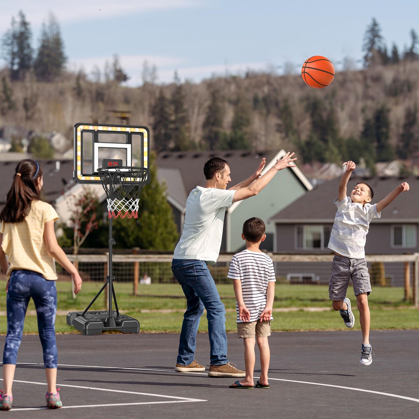 Flybakiz Kids Indoor Basketball Hoop with Scoreboard & Timer — Adjustable Height 2.98 ft to 5.8 ft