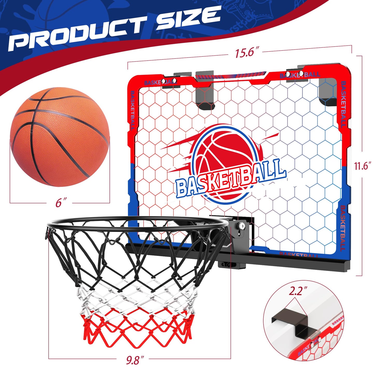 FlyBakiz Mini Indoor Basketball Hoop – Over-The-Door Fun for Ages 3-12