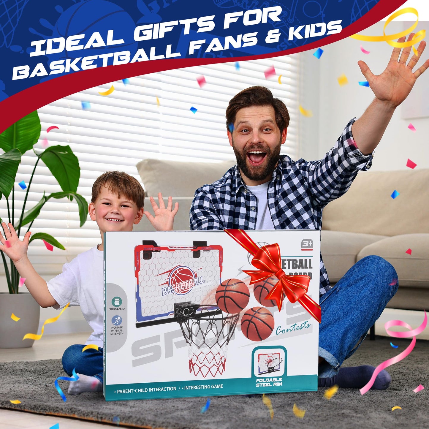 FlyBakiz Mini Indoor Basketball Hoop – Over-The-Door Fun for Ages 3-12
