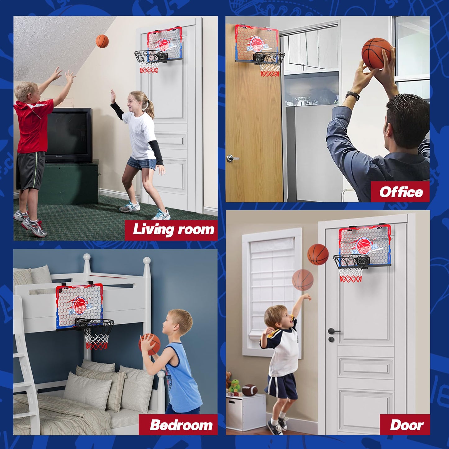 FlyBakiz Mini Indoor Basketball Hoop – Over-The-Door Fun for Ages 3-12