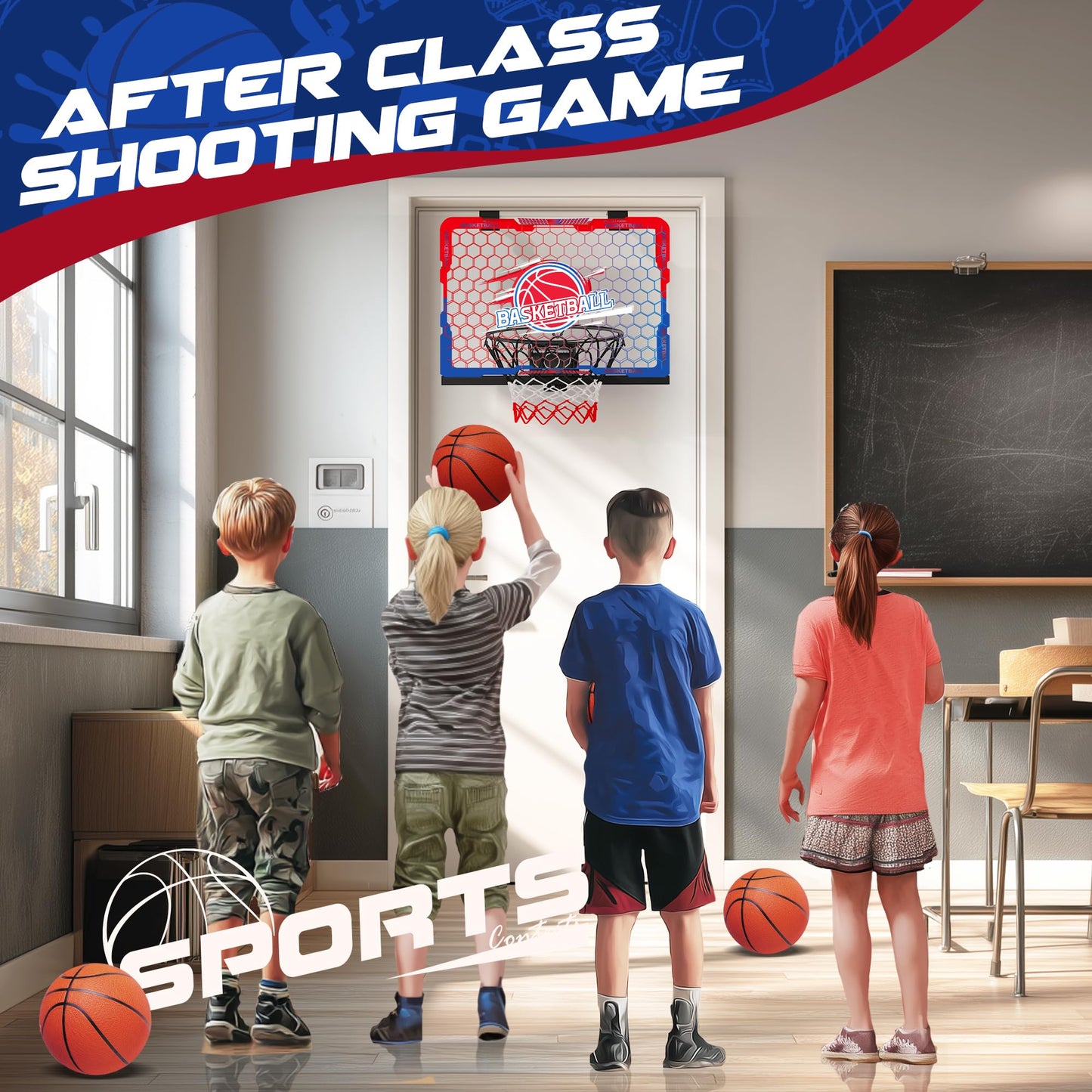 FlyBakiz Mini Indoor Basketball Hoop – Over-The-Door Fun for Ages 3-12