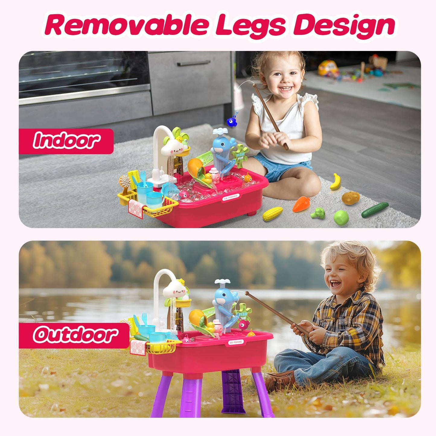 Flybakiz Color Changing Kitchen Play Sink Toy - 4-in-1 Water Play for Kids