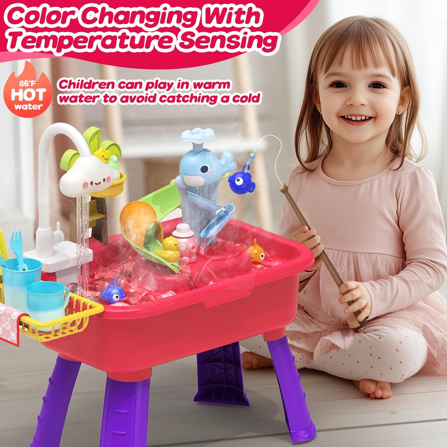 Flybakiz Color Changing Kitchen Play Sink Toy - 4-in-1 Water Play for Kids