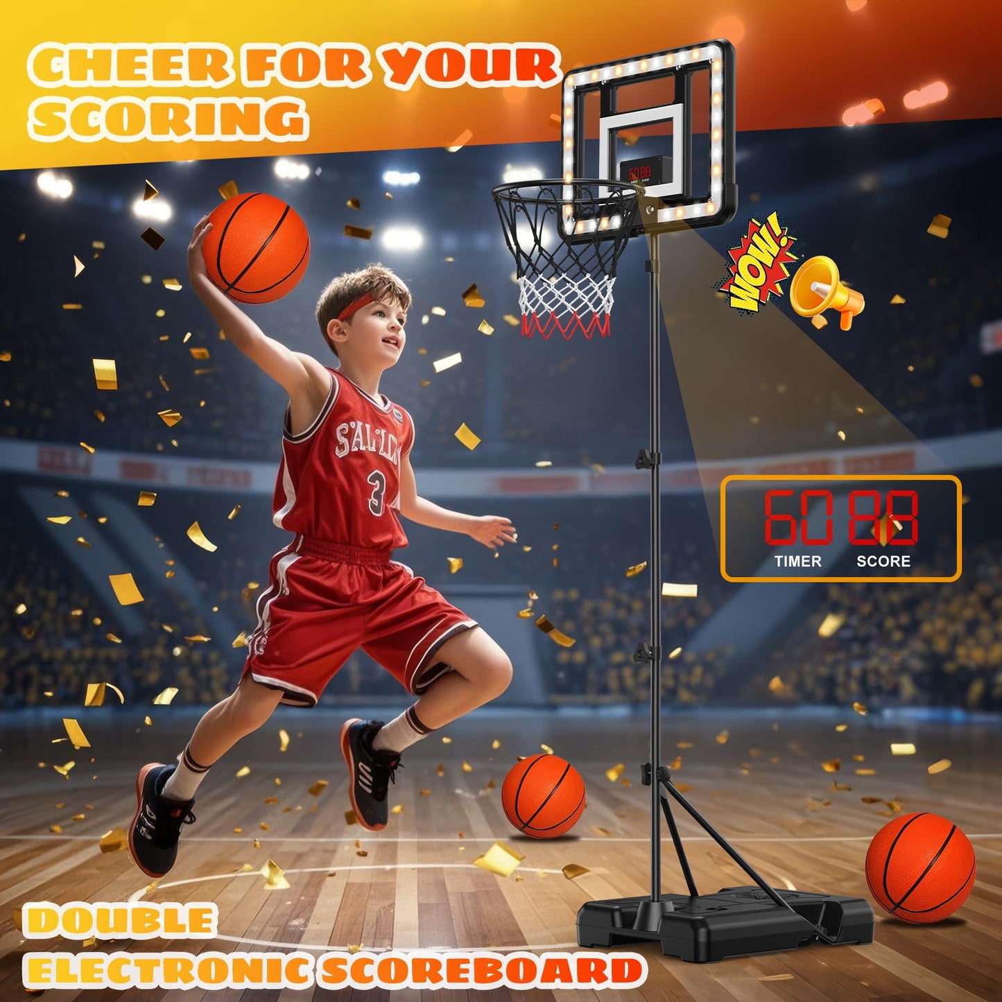 FlyBakiz Kids Indoor Basketball Hoop with Scoreboard & Timer – Adjustable Height
