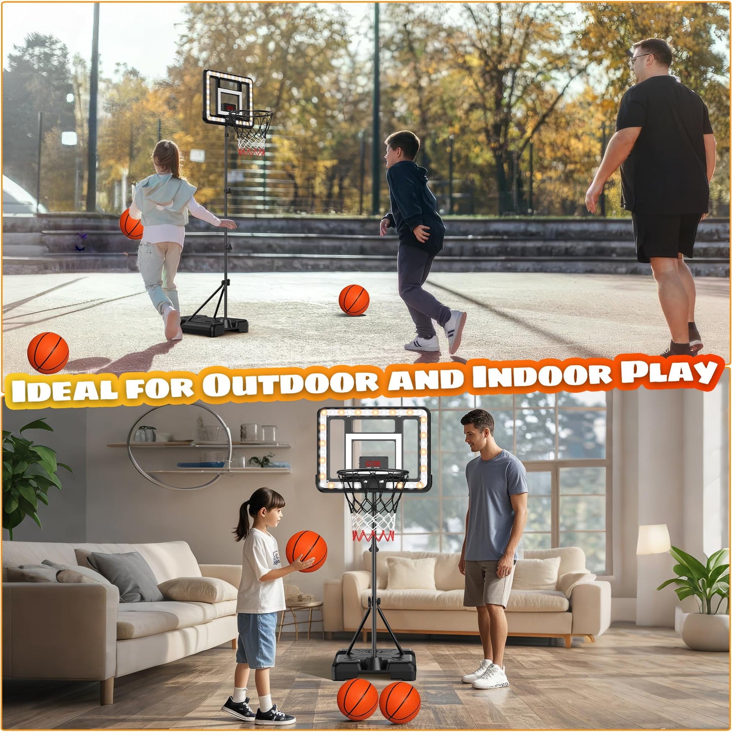 FlyBakiz Kids Indoor Basketball Hoop with Scoreboard & Timer – Adjustable Height