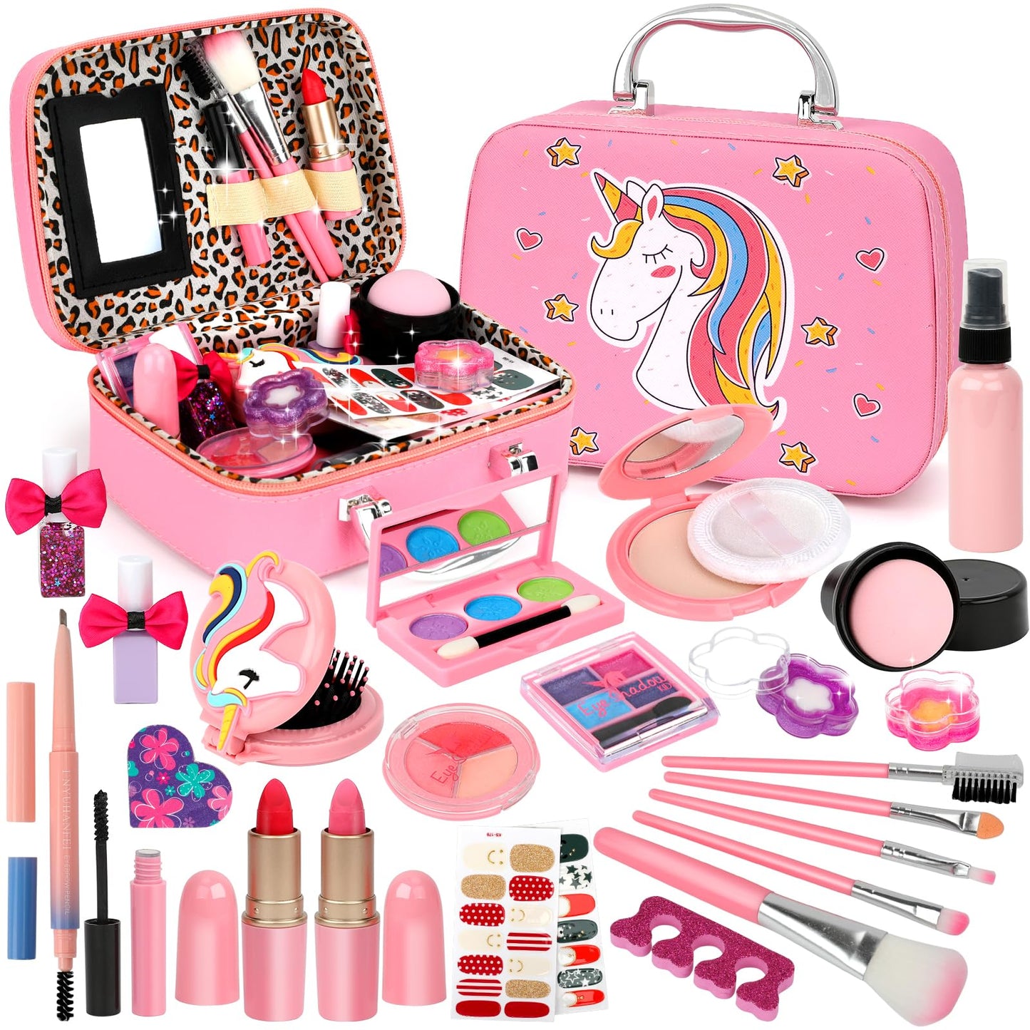 Flybay Kids Makeup Kit – Washable Dress-Up Set for Girls 4–12 | Princess Cosmetic Case