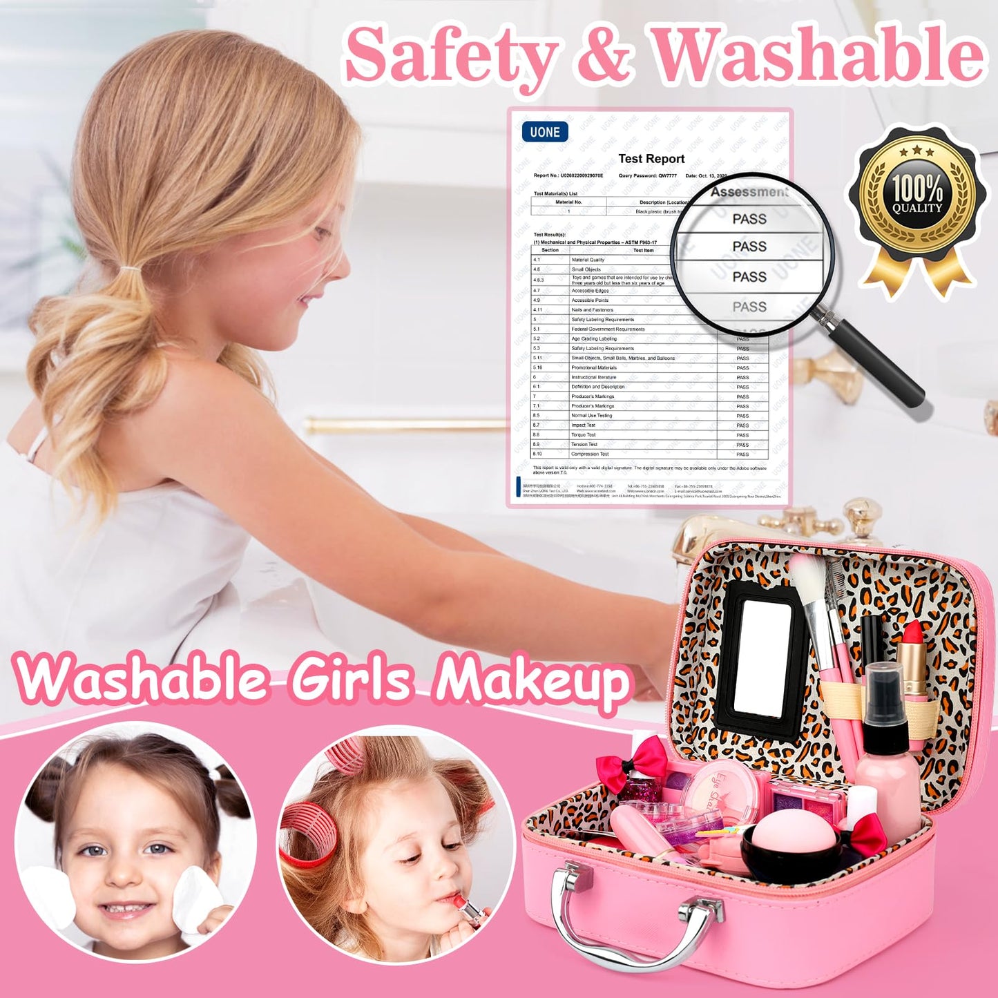 Flybay Kids Makeup Kit – Washable Dress-Up Set for Girls 4–12 | Princess Cosmetic Case