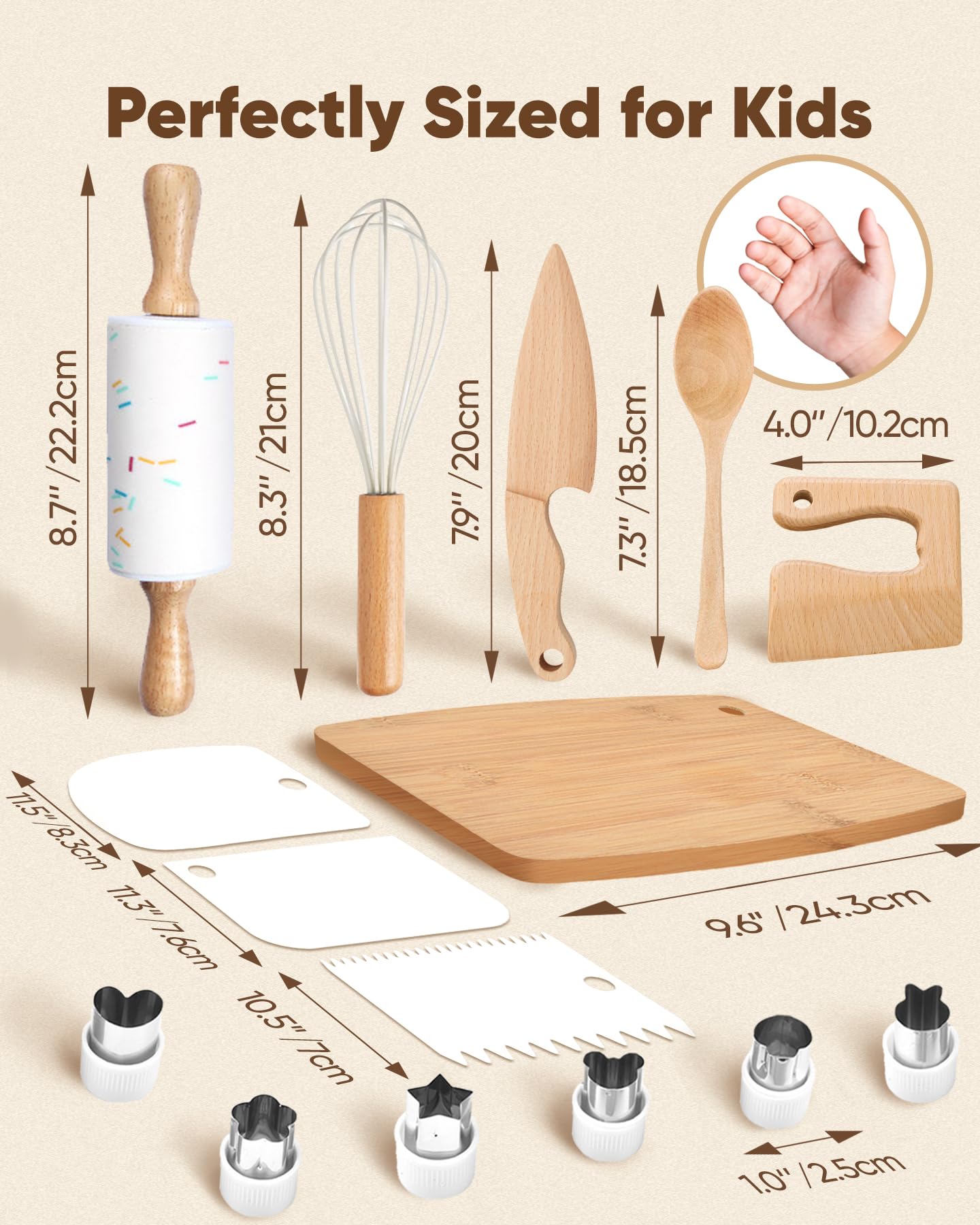 Flybean Wooden Safe Real Cooking Tool Set for Kids – Montessori Kitchen Utensils & Baking Kit