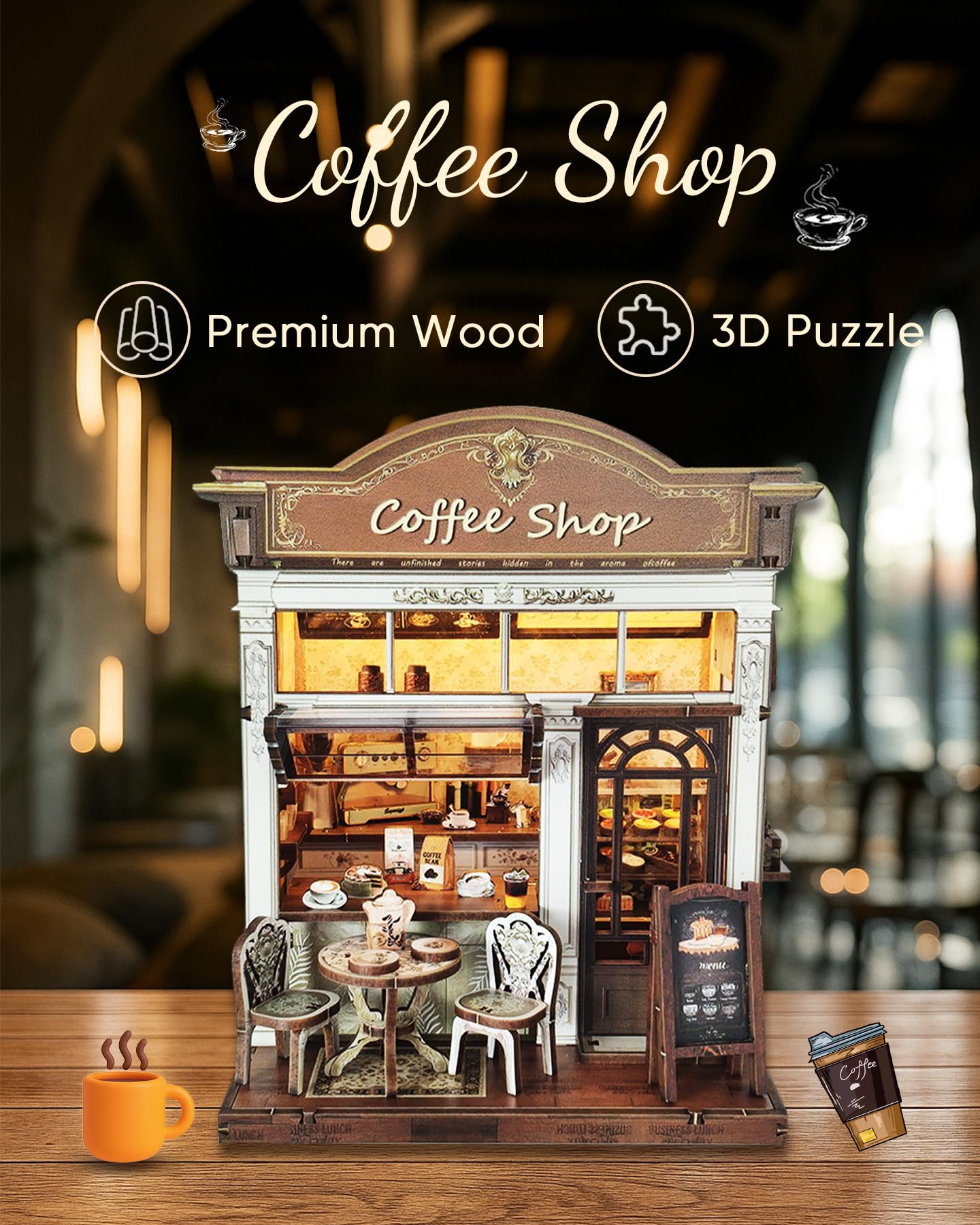 Flybean DIY Miniature House Kit with LED – Beginner Book Nook & Coffee Shop Diorama