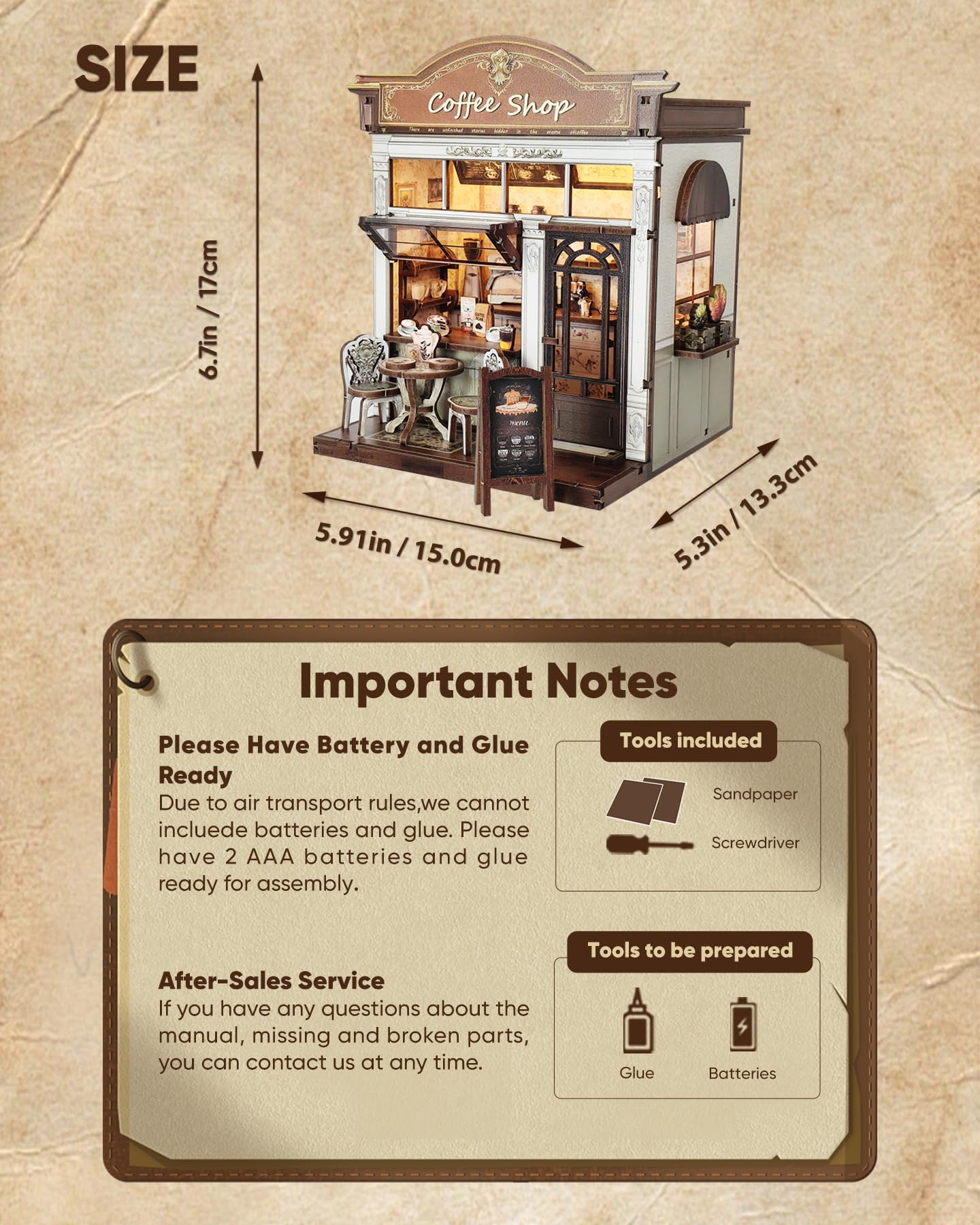 Flybean DIY Miniature House Kit with LED – Beginner Book Nook & Coffee Shop Diorama
