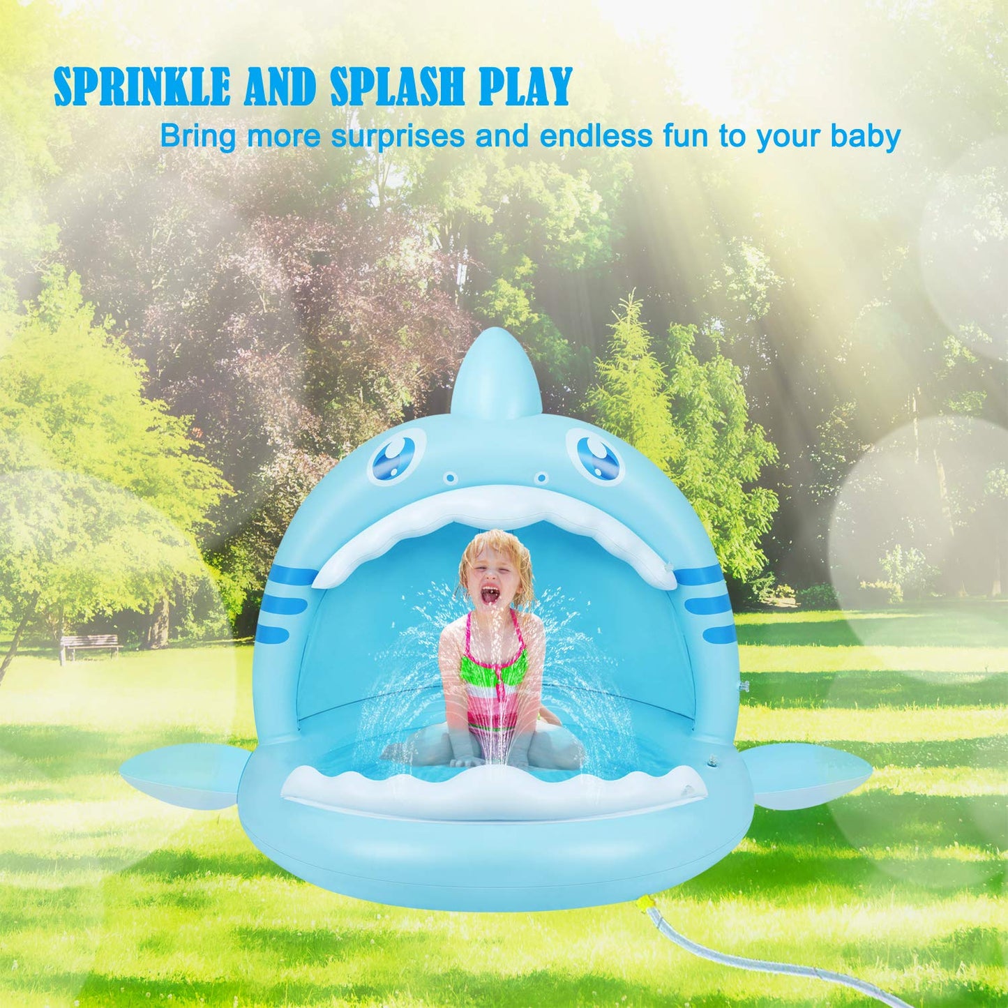 Flyboo Baby Pool Shark Splash with Canopy – Portable Toddler Water Play Center