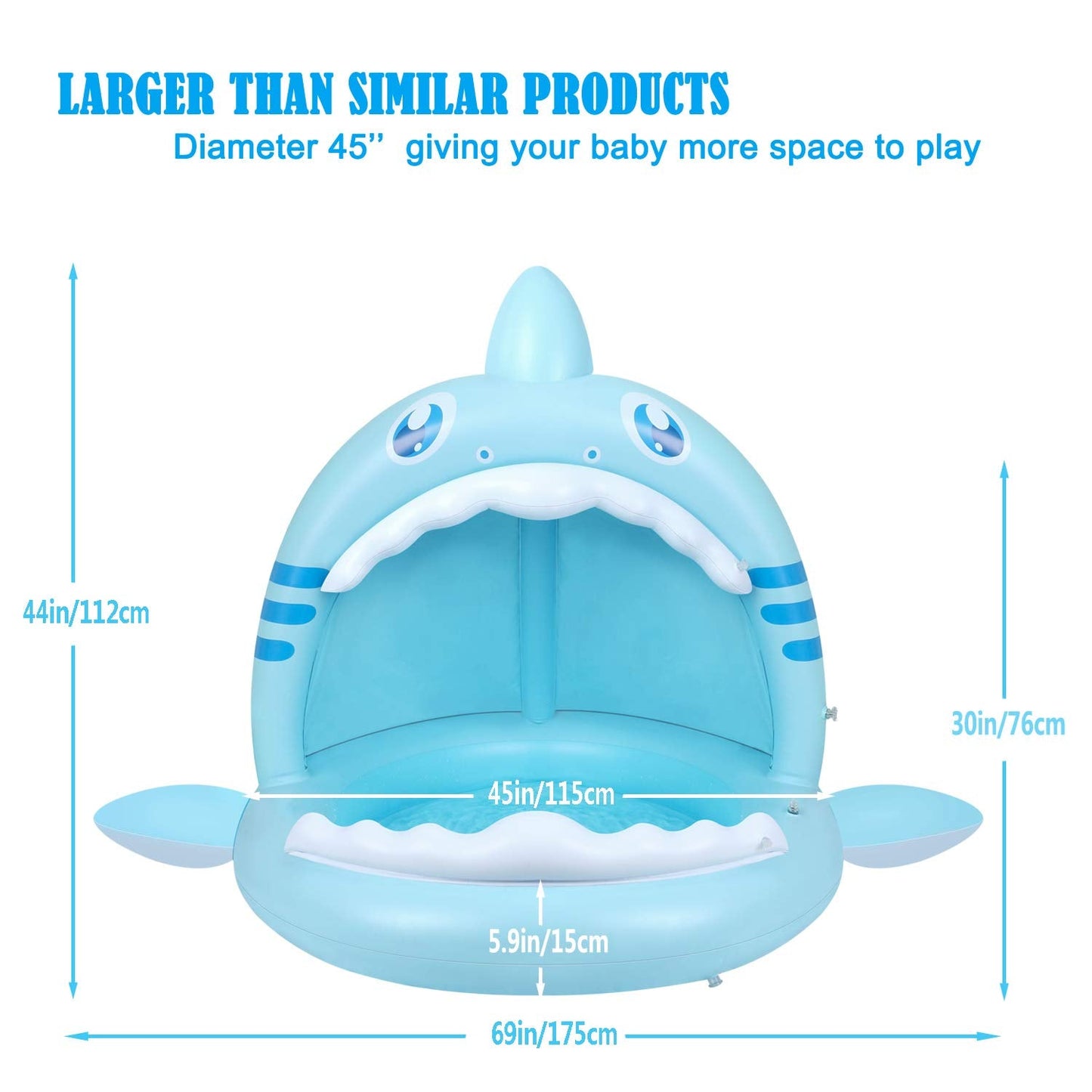 Flyboo Baby Pool Shark Splash with Canopy – Portable Toddler Water Play Center