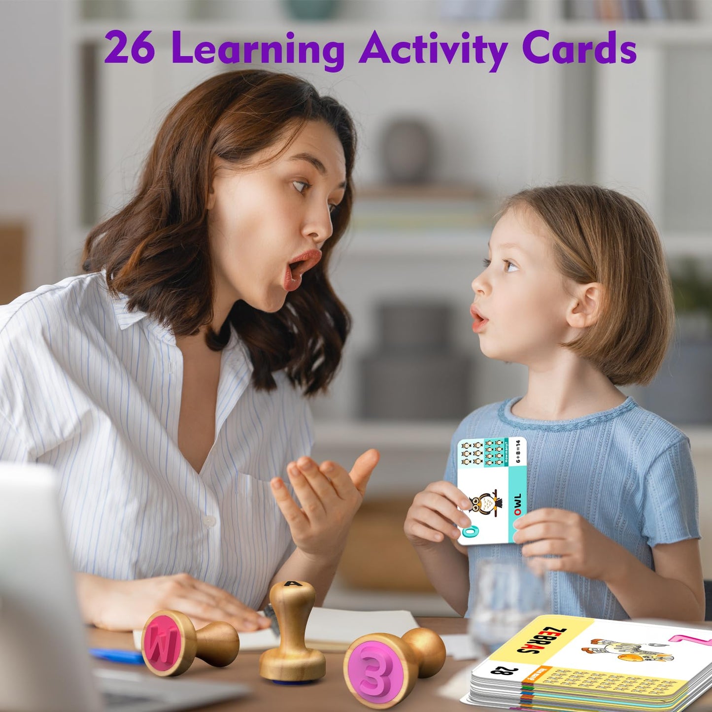 flycoost Wooden Alphabet & Number Stamps for Kids – Montessori Learning Toy