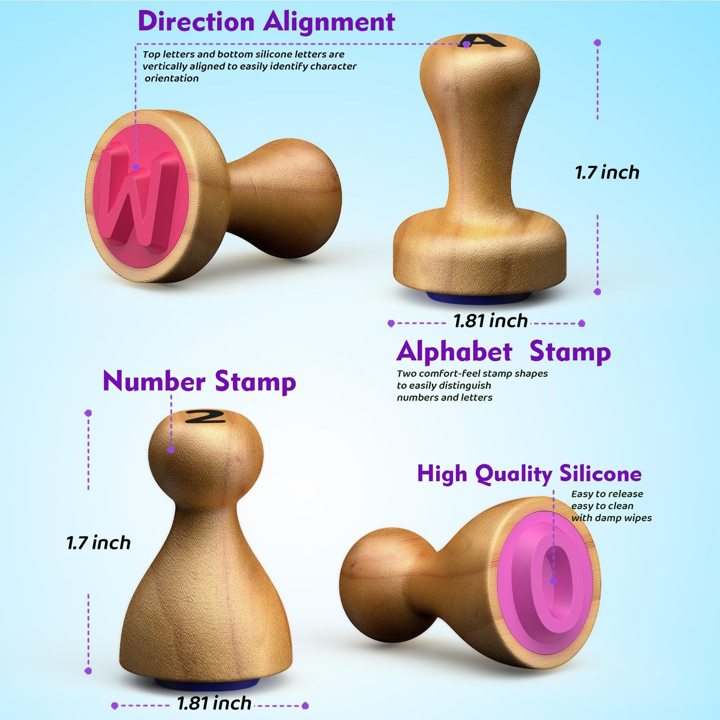 flycoost Wooden Alphabet & Number Stamps for Kids – Montessori Learning Toy