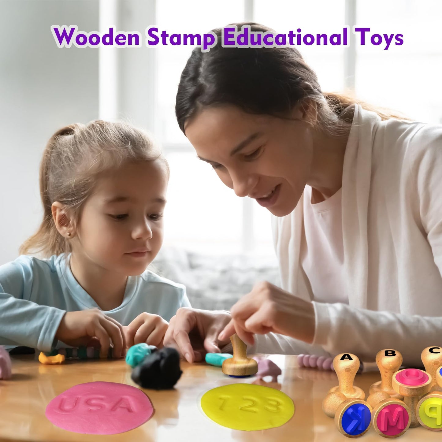 flycoost Wooden Alphabet & Number Stamps for Kids – Montessori Learning Toy
