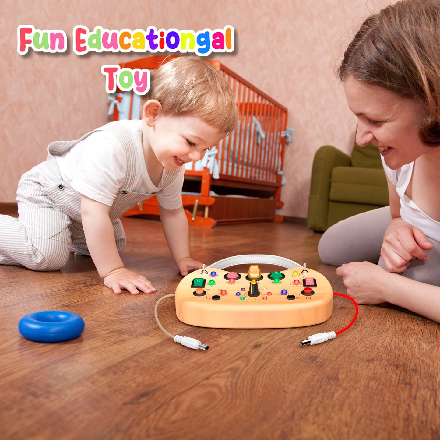 Flycoost Montessori Busy Board for Toddlers – 17 LED Lights & 10 Switches
