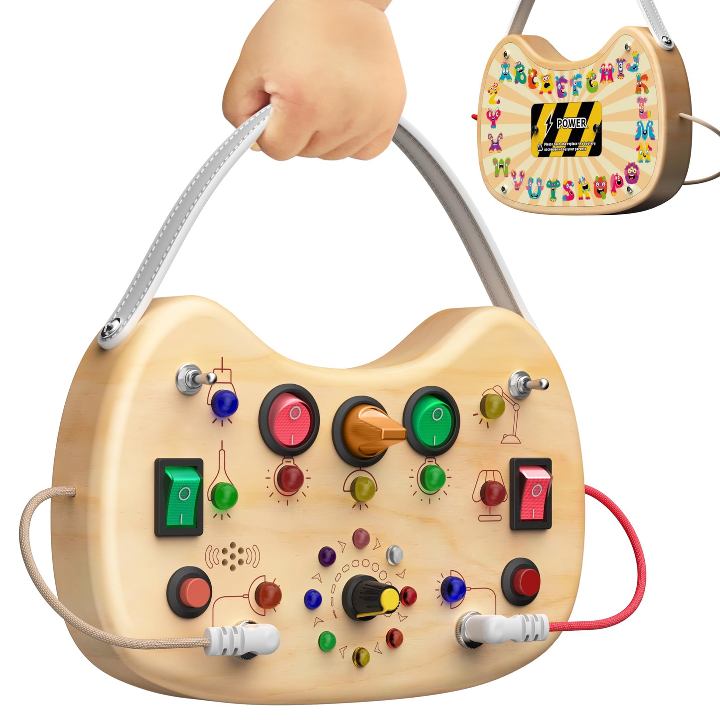 Flycoost Montessori Busy Board for Toddlers – 17 LED Lights & 10 Switches