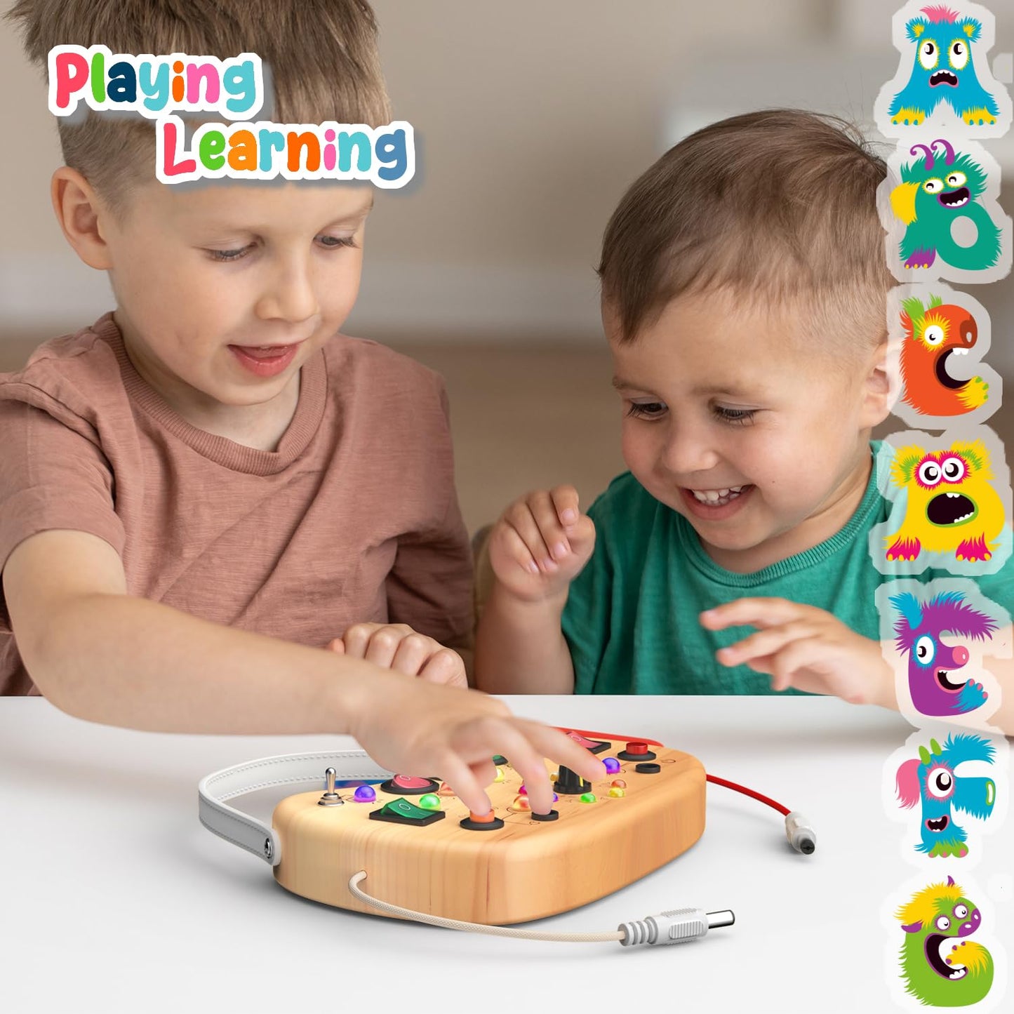 Flycoost Montessori Busy Board for Toddlers – 17 LED Lights & 10 Switches