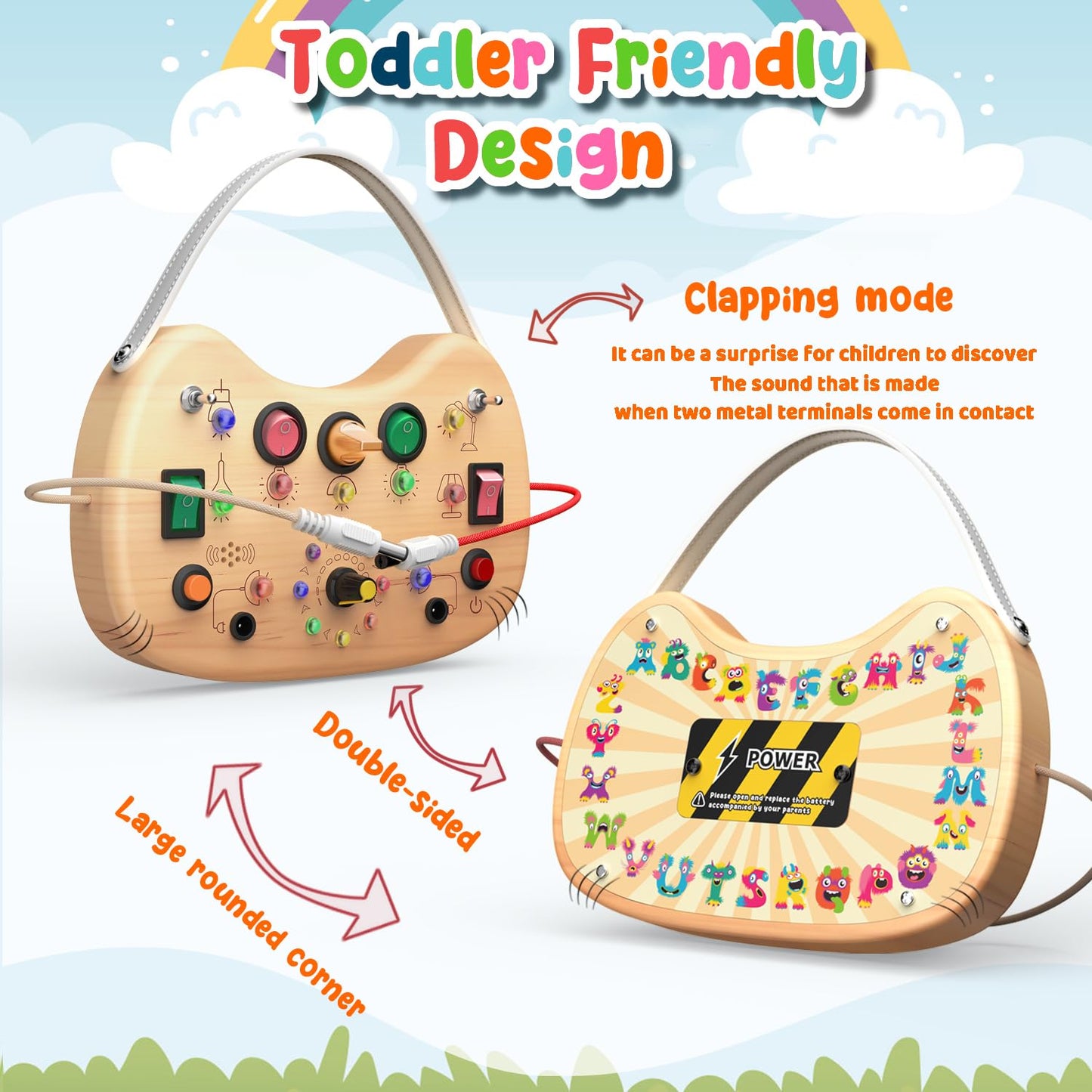 Flycoost Montessori Busy Board for Toddlers – 17 LED Lights & 10 Switches