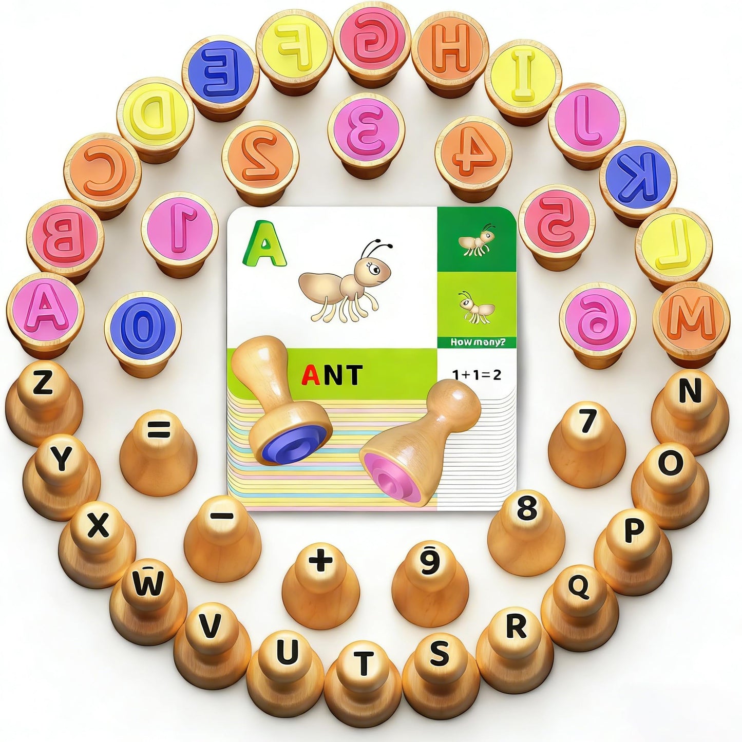 flycoost Wooden Alphabet & Number Stamps for Kids – Montessori Learning Toy