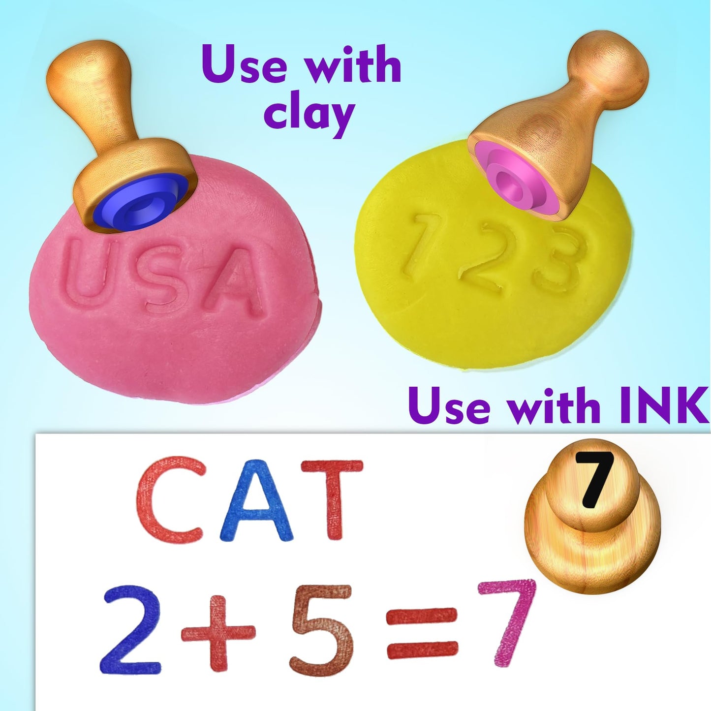 flycoost Wooden Alphabet & Number Stamps for Kids – Montessori Learning Toy