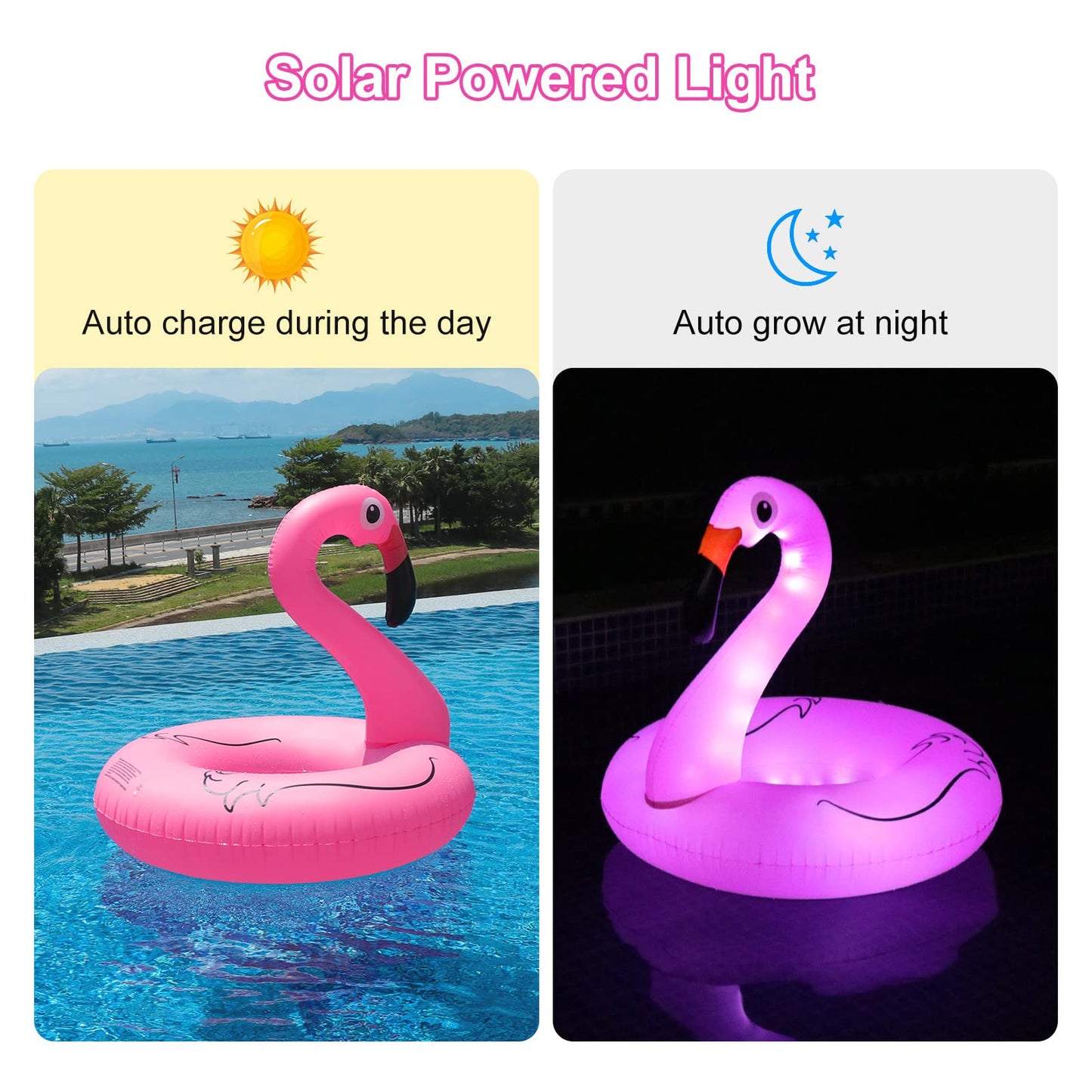 FlyfreeU Flamingo Inflatable Pool Float with Lights – 42-Inch Solar-Powered Lounger for Adults