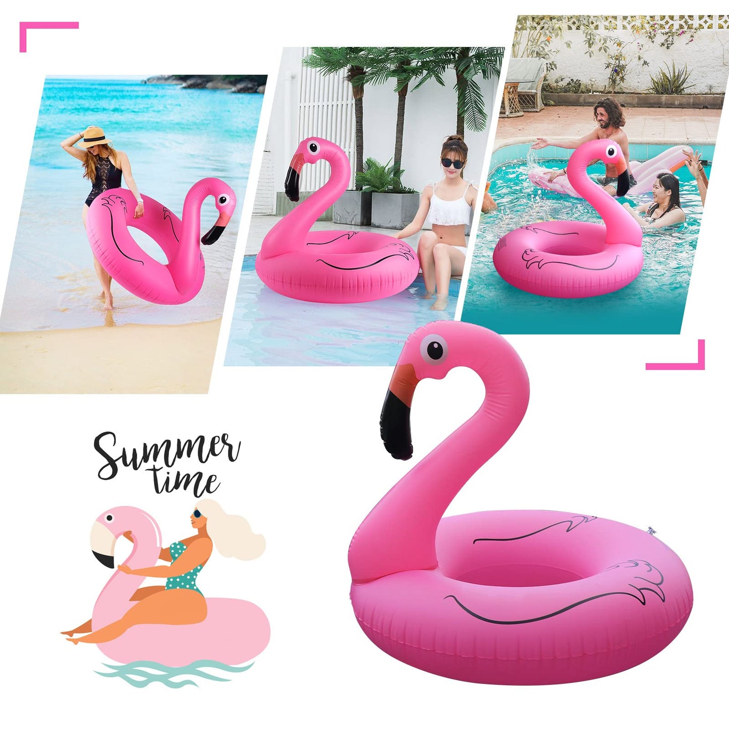 FlyfreeU Flamingo Inflatable Pool Float with Lights – 42-Inch Solar-Powered Lounger for Adults